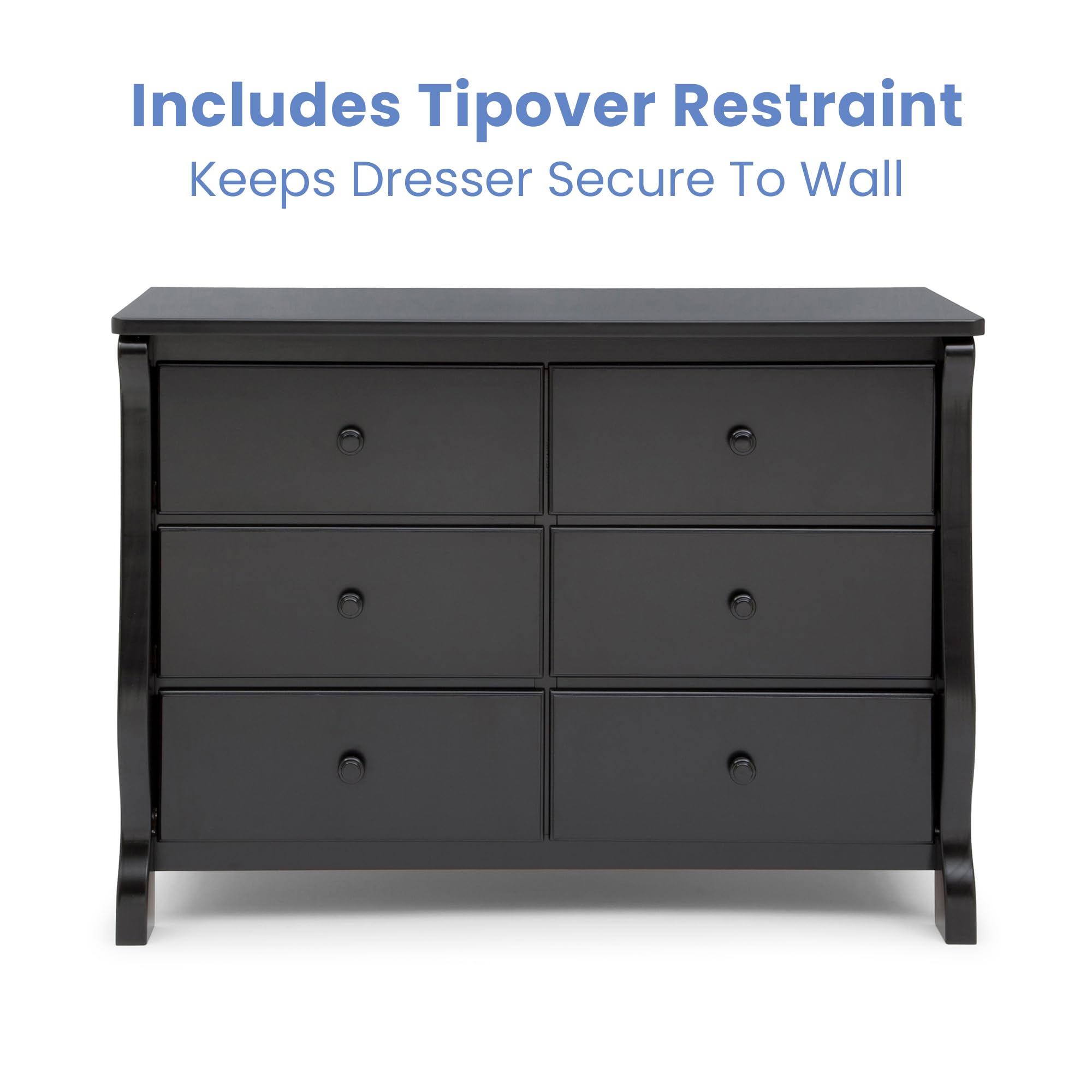 Delta Children Universal 6 Drawer Dresser with Interlocking Drawers - Sturdy Kids Dresser for Bedroom, Nursery & Playroom - Ebony Black Finish for Modern Home Decor