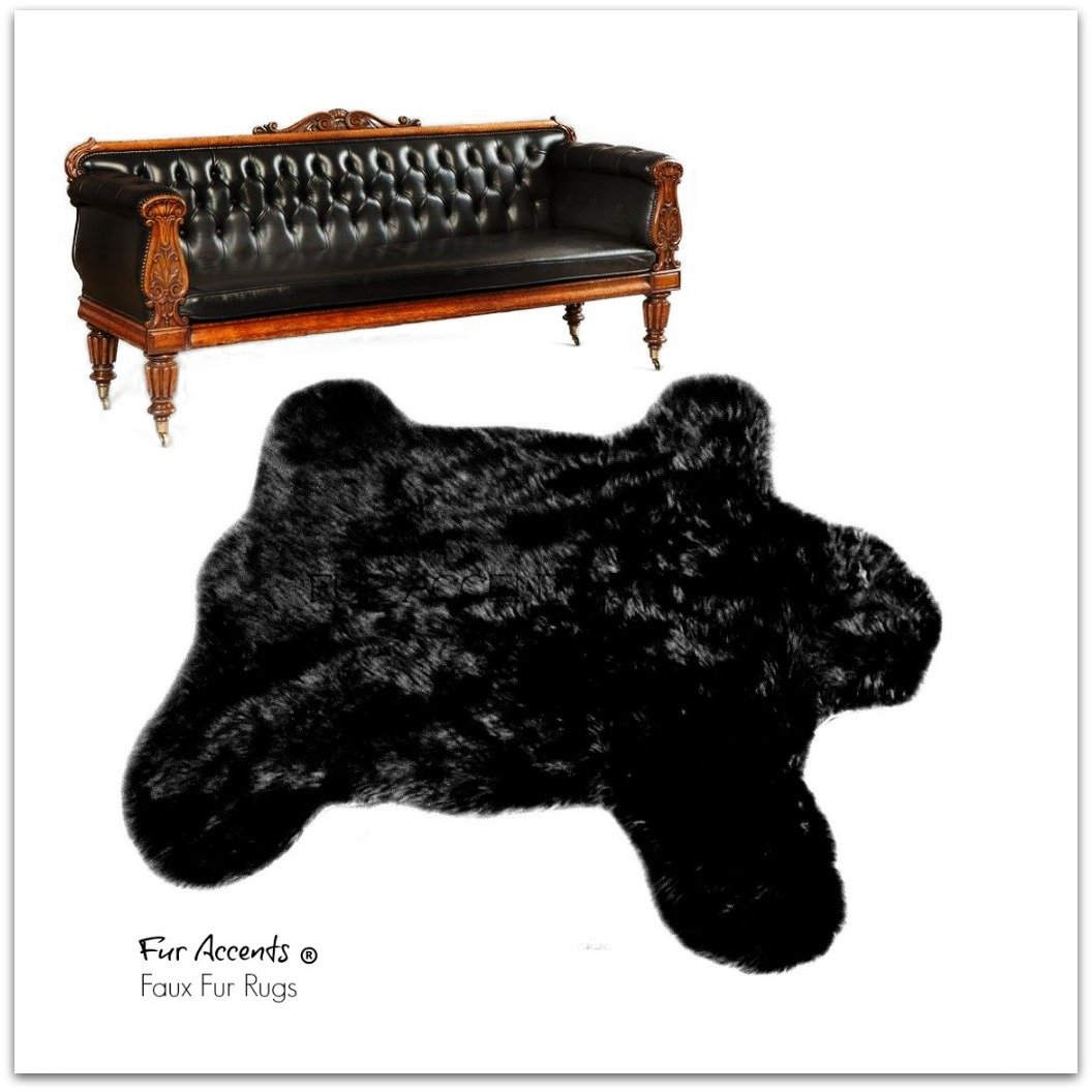 Premium Faux Bear Skin Rug - Soft Shaggy Fur Blanket & Throw - 5'x7' Black - Cozy Bedspread for Living Room, Bedroom & Cabin Decor - USA Made