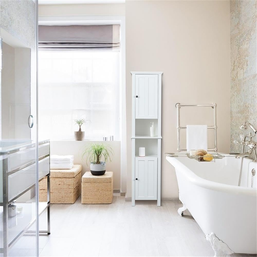 Winsome House White Wood Tall Bathroom Storage Cabinet - Perfect for Organizing Towels, Toiletries & Bathroom Essentials in Modern Homes