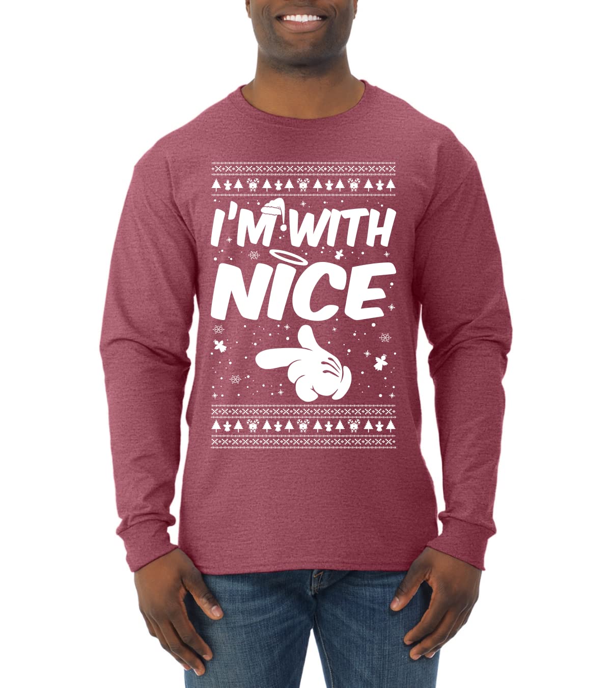 Wild Bobby 'I'm with Nice' Ugly Christmas Sweater for Men - Festive Long Sleeve Holiday Shirt | Perfect for Christmas Parties, Family Gatherings & Office Holiday Events