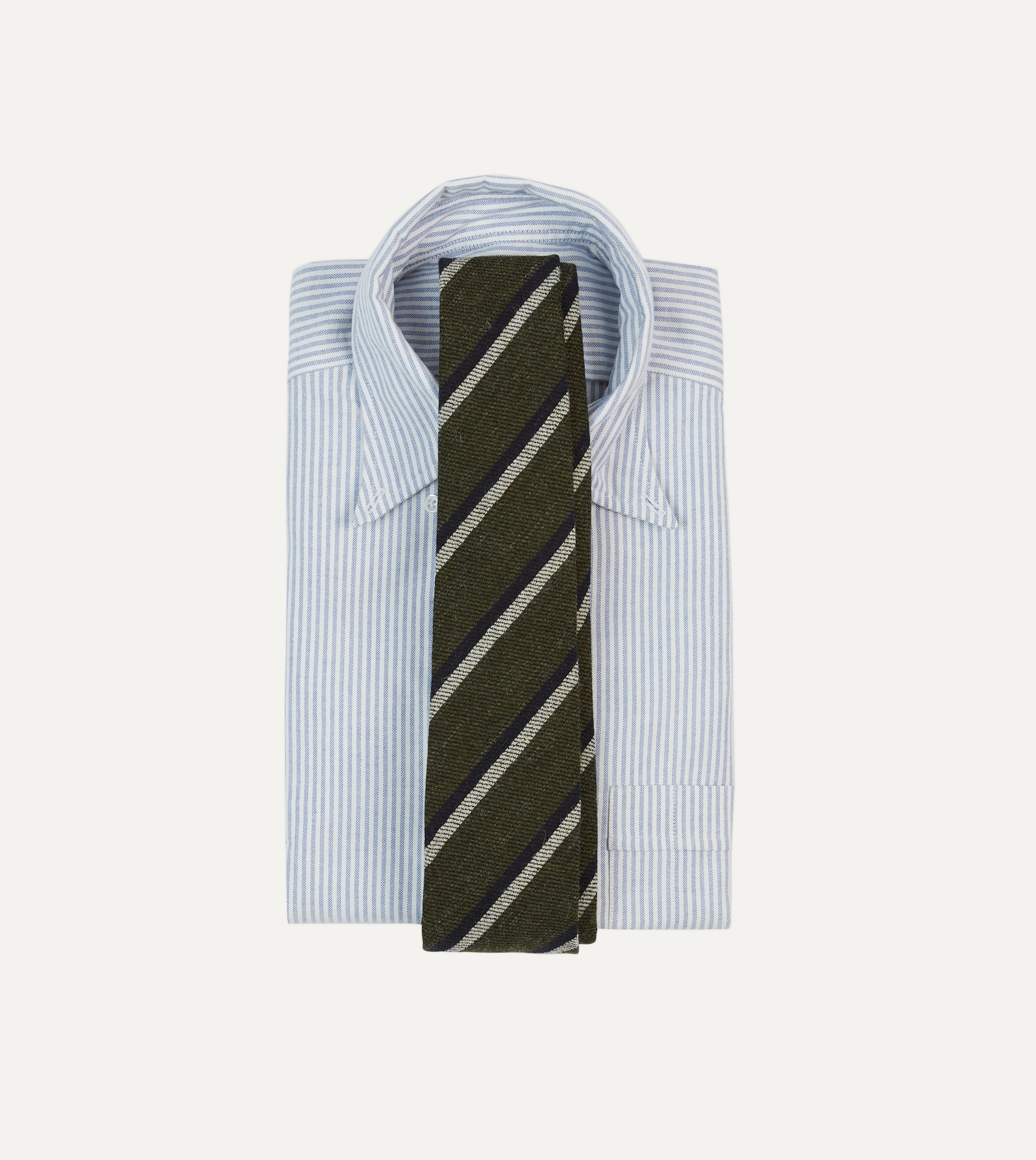 Premium Wool Tie with Double Stripe Tip - Khaki, White & Navy Colors - Perfect for Business Meetings, Weddings & Formal Occasions