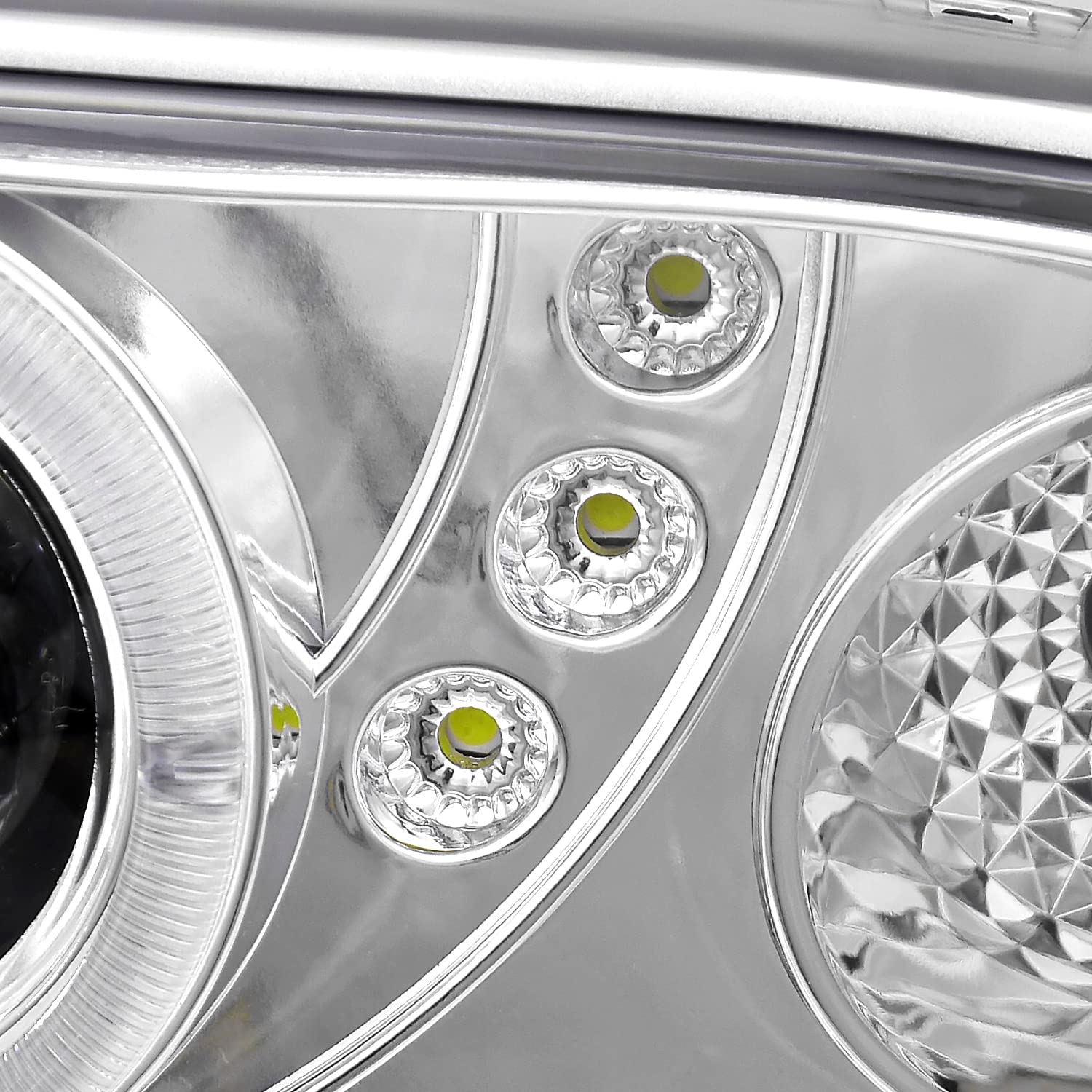Spec-D Tuning Chrome Halo SMD LED Projector Headlights with Chrome Bumper Lights - Compatible with 1998-2004 Chevy S10 (Left & Right Pair) - High-Performance Headlamp Assembly for Night Driving & Off-Road Adventures
