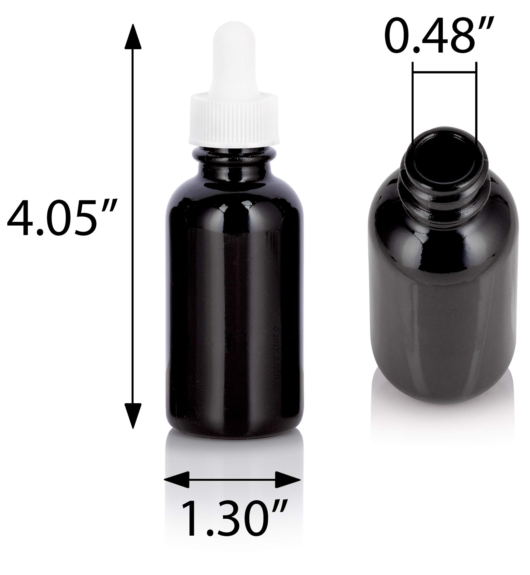 Premium 1 oz Black Glass Boston Round Bottles with White Dropper (6 Pack) - Essential Oil Dropper Bottles, Travel-Size Liquor Bottles, DIY Perfume Containers - Perfect for Aromatherapy, Cocktail Mixing & Handmade Cosmetics