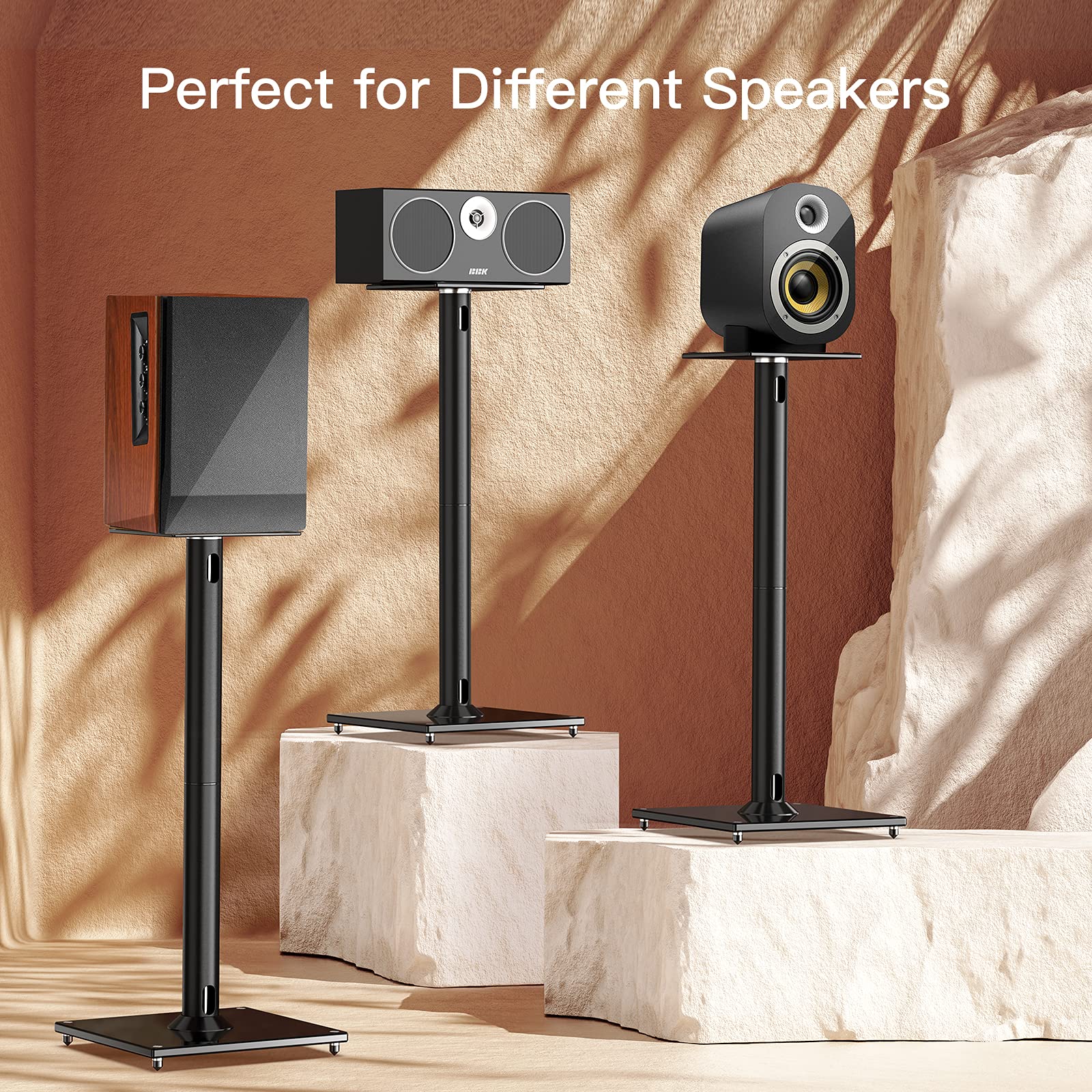 PGTVMC06 Mobile TV Cart Stand for 23-60 Inch TVs with Wheels | PSS6 Universal Bookshelf Speaker Stand | Perfect for Home Theater, Classroom, and Office AV Setup
