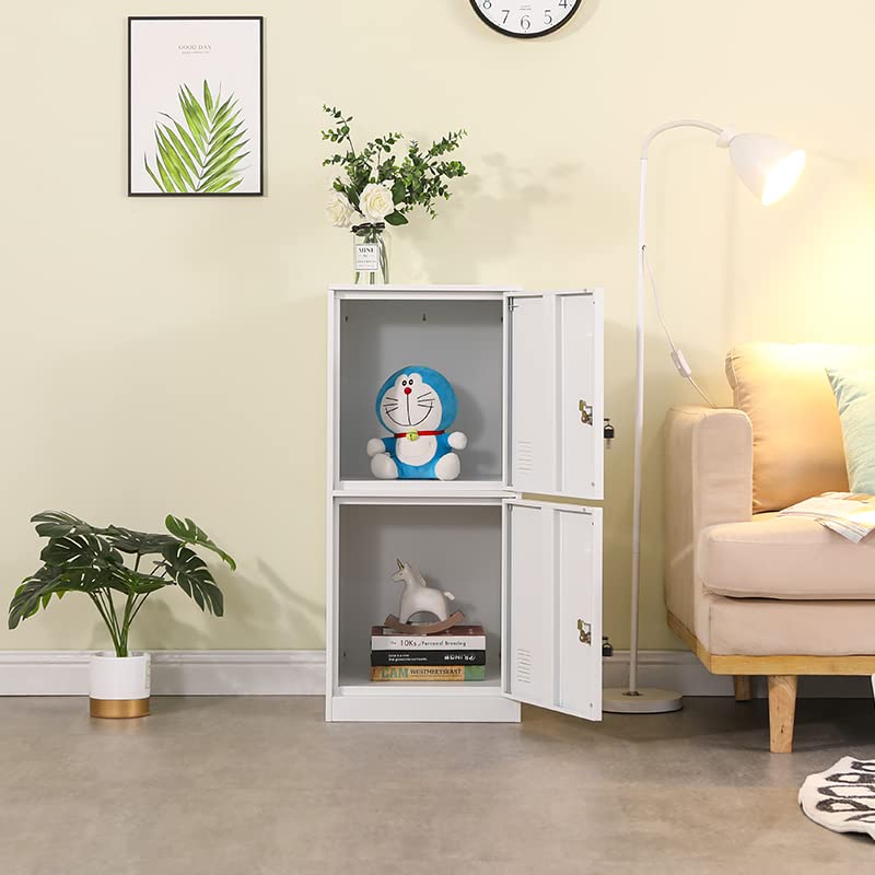 2-Door Metal Vertical Storage Locker for Kids - Stackable Steel Cabinet for Bedroom, School & Office - Organize Toys, Sports Equipment & More with Anti-Tip Safety - White (Perfect for Small Spaces & Clutter Control)