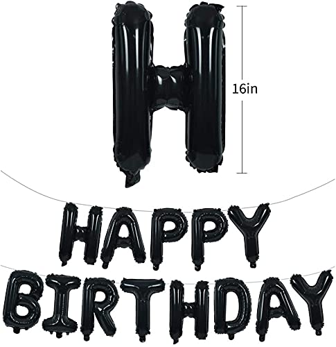 16 Inch Happy Birthday Banner Balloons - Reusable Mylar Foil Letters for Party Decorations & Supplies (Black) | Eco-Friendly Birthday Decor for Indoor & Outdoor Celebrations