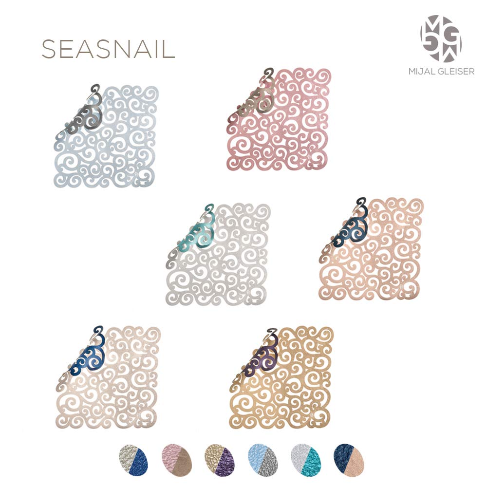 Mijal Gleiser Double Sided Placemats Set of 4 - Laser Cut Heat Resistant Non Slip Stain Resistant Table Mats - Sea Snail Collection Pewter-Rose - Perfect for Dining Table, Kitchen, Party & Home Decor