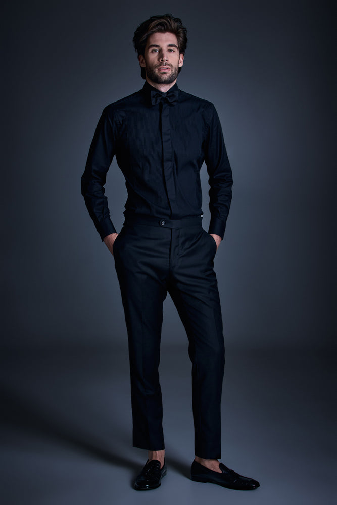 The Regis Black Contrast Evening Shirt for Men - Elegant Formal Dress Shirt for Weddings, Parties & Special Occasions
