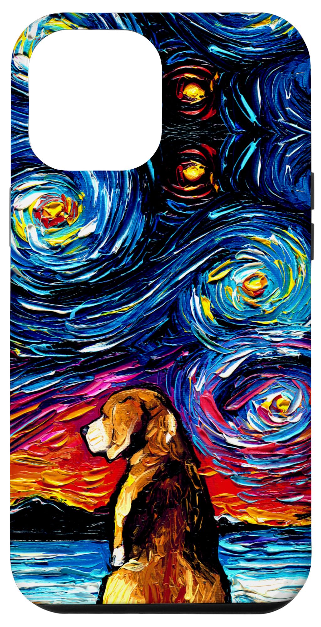 iPhone 12 Pro Max Case - Cute Beagle Dog Art on Beach Starry Night by Aja | Protective Phone Cover for iPhone 12 Pro Max | Perfect Gift for Dog Lovers & Beach Enthusiasts