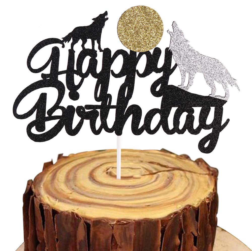 Wolf Cake Topper - Black Glitter Wolf Silhouette for Birthday Cakes | Perfect for Kids, Boys & Girls Birthday Party Decorations | Birthday Supplies for Animal Theme Celebrations