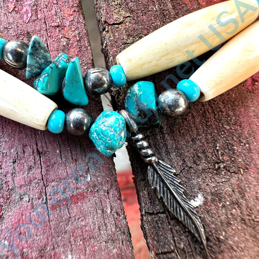 Vintage Hairpipe Bead Turquoise & Leather Choker Necklace - Handmade Boho Jewelry for Women - Perfect for Festivals, Concerts & Boho Fashion
