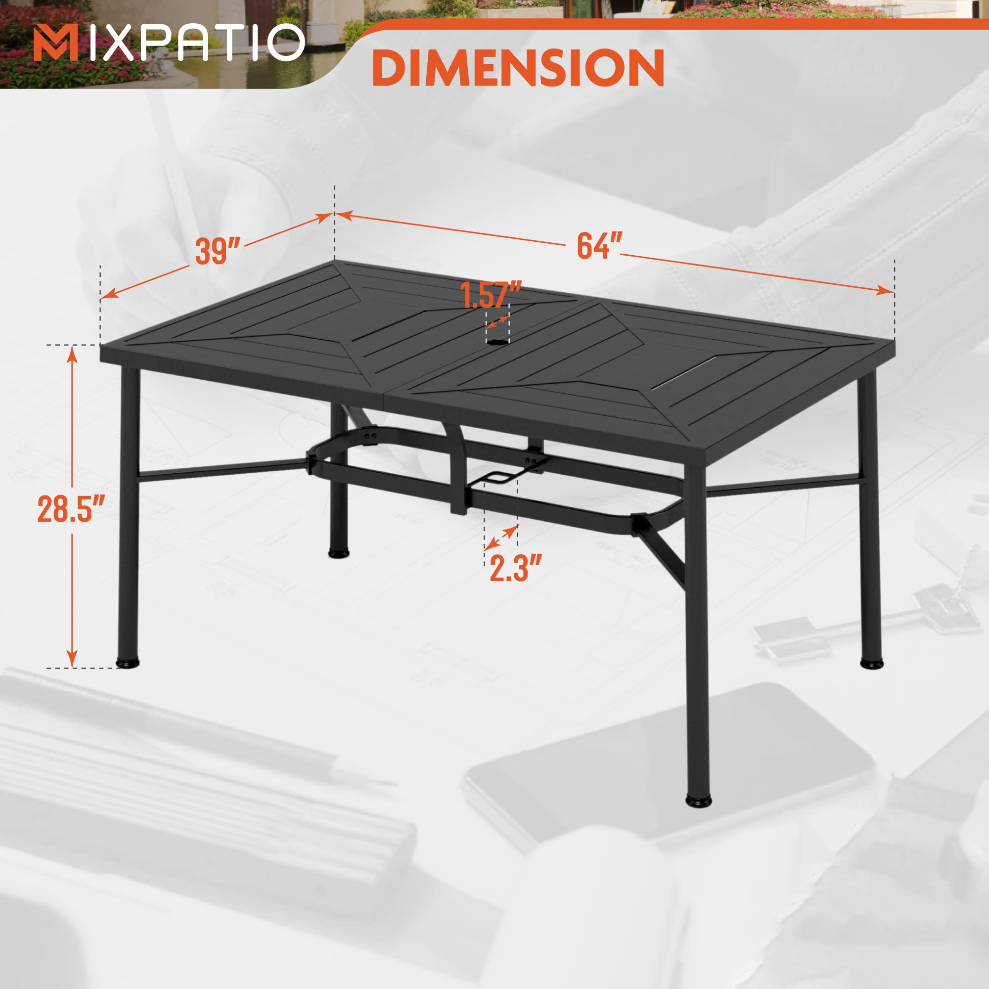 Outdoor Patio Dining Table with Umbrella Hole - 6-Person Metal Table for Lawn, Garden, Backyard & Porch | Perfect for Summer BBQs, Family Gatherings & Outdoor Entertaining