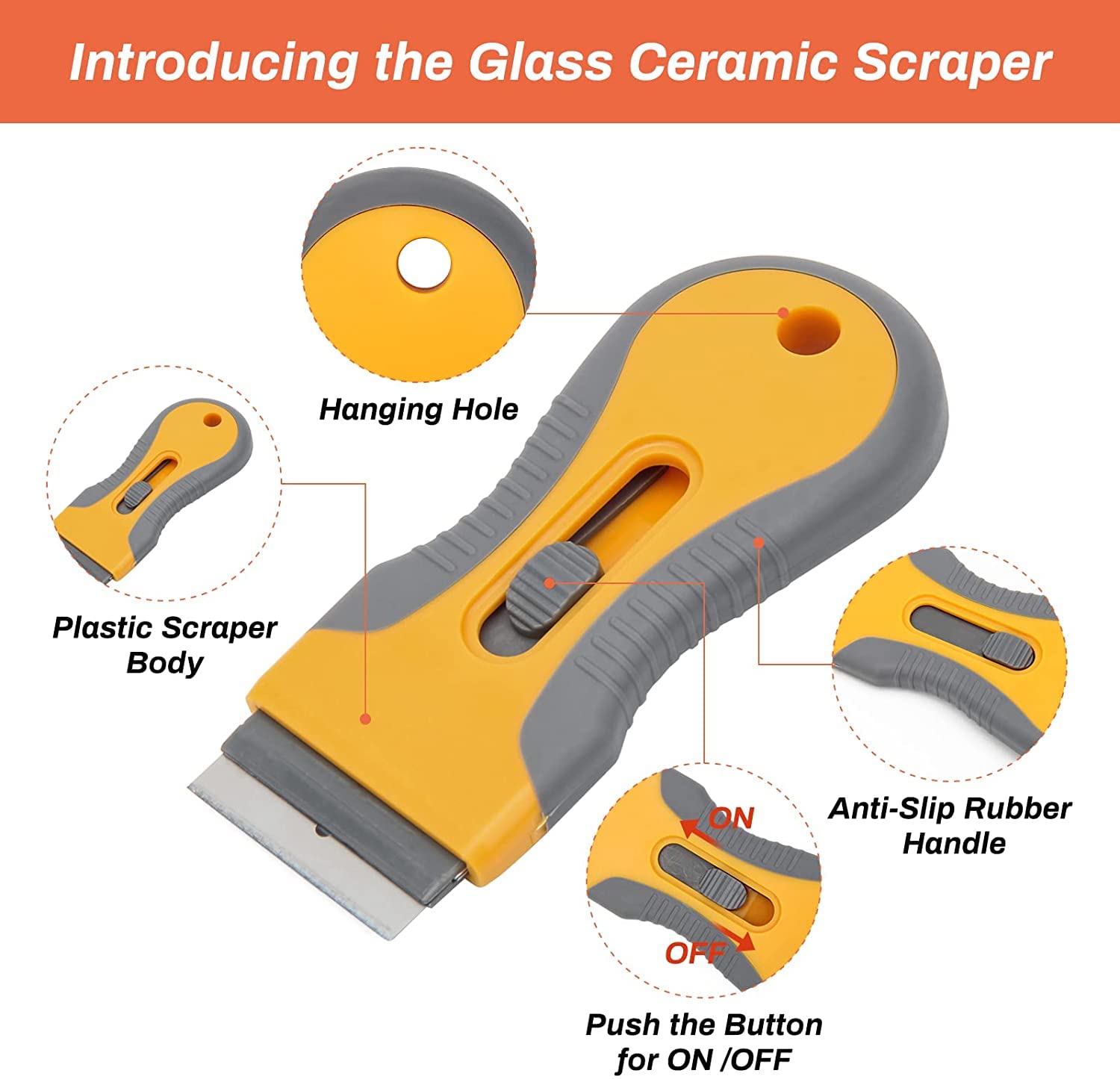 20-Pack Razor Blade Scraper with Extra Blades - Retractable Paint Stripping Tool for Hob, Oven & Glass Cooker Cleaning | Non-Scratch Anti-Slip Window, Wallpaper & Surface Scraper | Perfect for Kitchen, Bathroom & DIY Home Renovation Projects