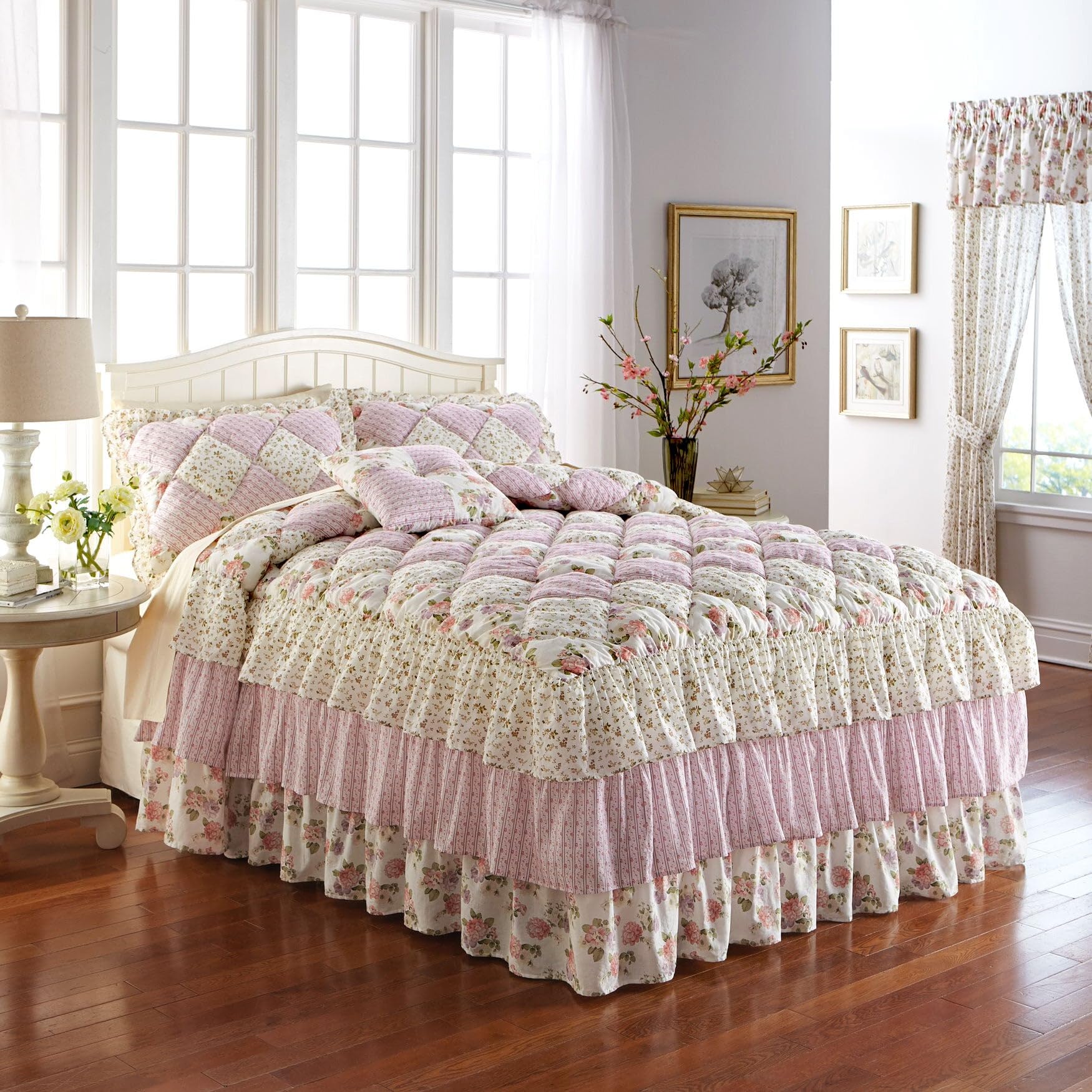BrylaneHome Alexis Full Size Bedspread - Soft Ecru Rose Color Quilted Coverlet for Bedroom Decor, Perfect for Guest Rooms & Master Suites
