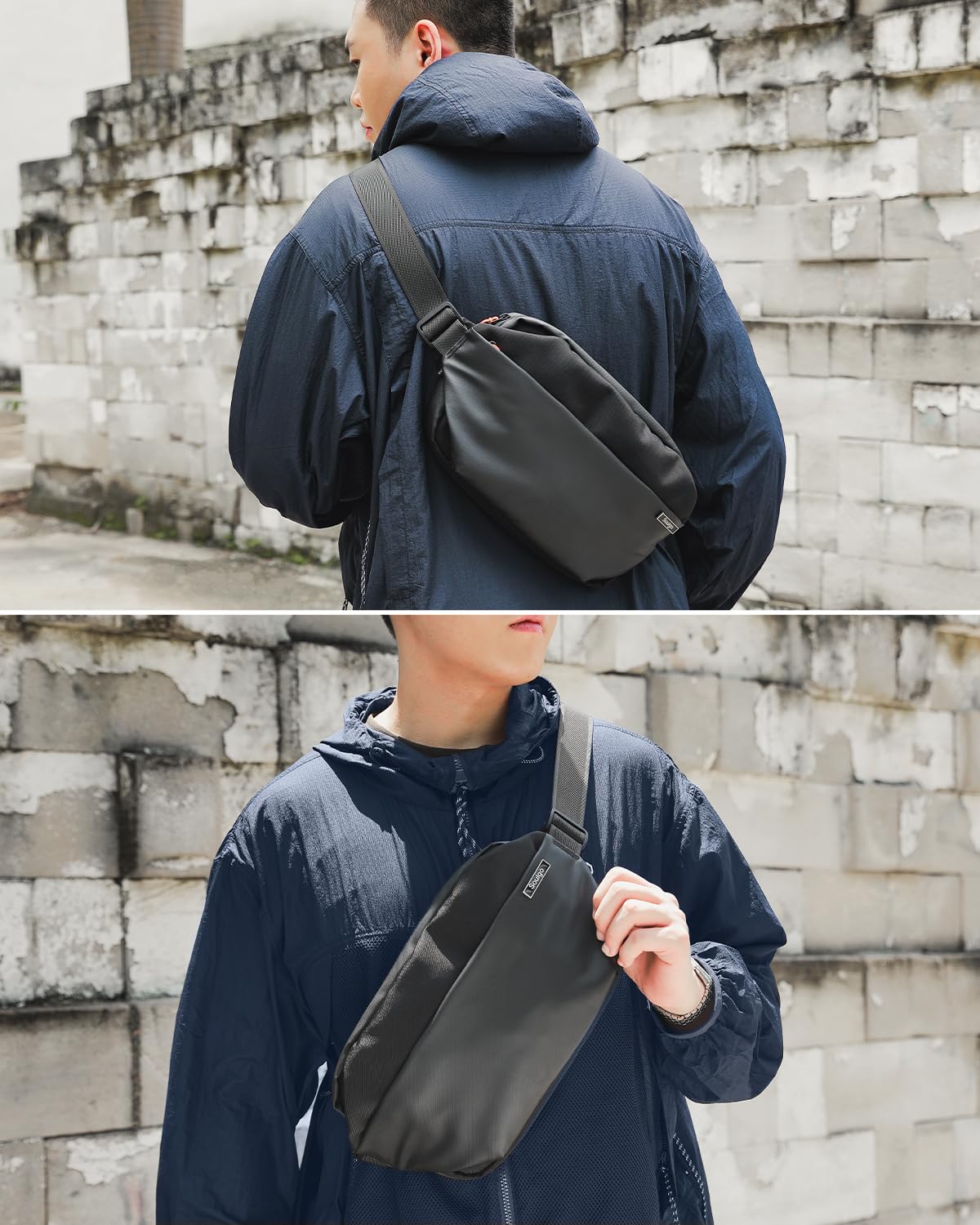 RFID Blocking Sling Bag for Men & Women - Crossbody Chest Shoulder Bag with Water Bottle Holder - Travel, Cycling, Workout, Hiking & Everyday Use - Black