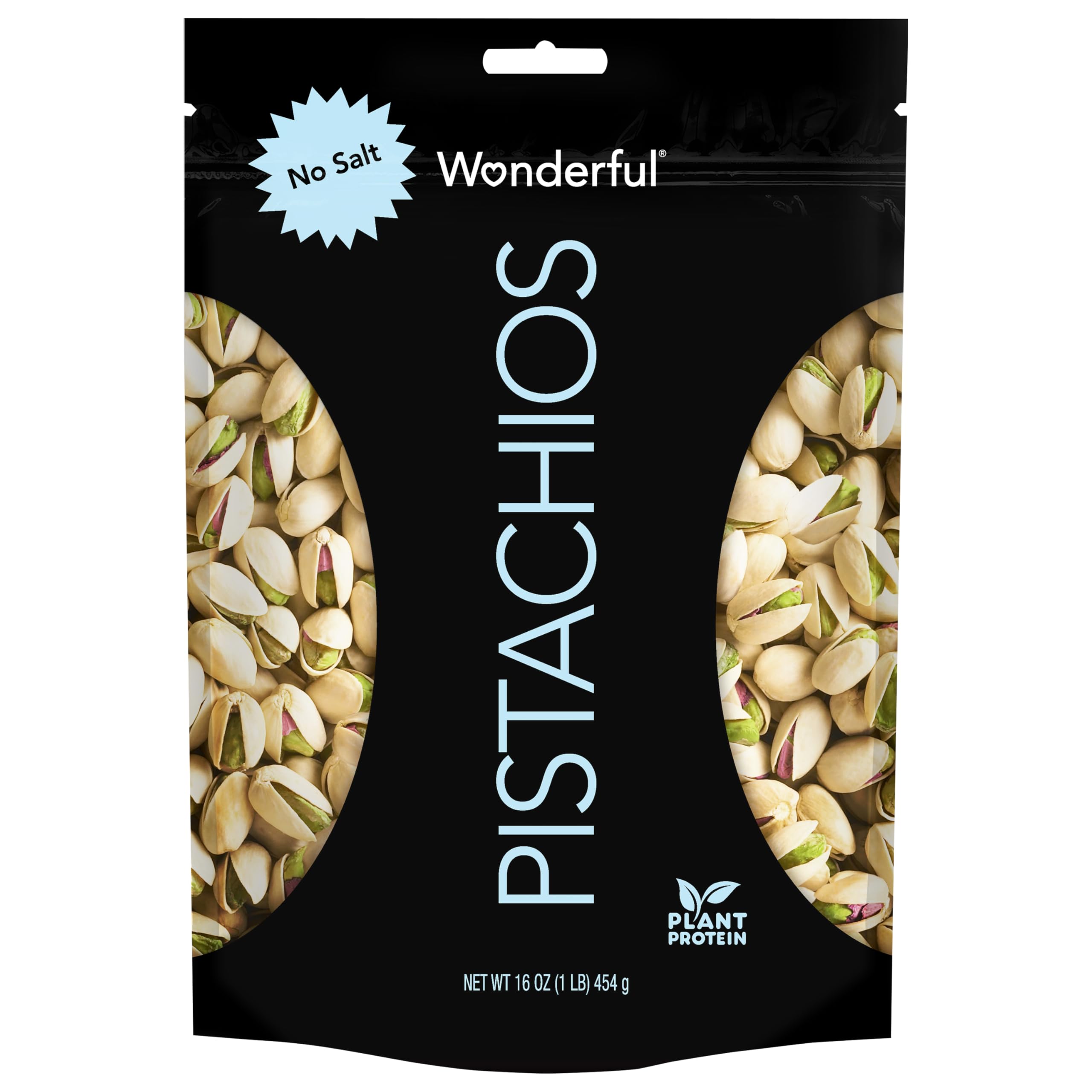 Wonderful Pistachios In Shell - Roasted No Salt Nuts, 16oz Resealable Bag | High Protein Snack, Gluten Free, Keto Friendly | Healthy Snacks for Adults, Office, Travel & Parties