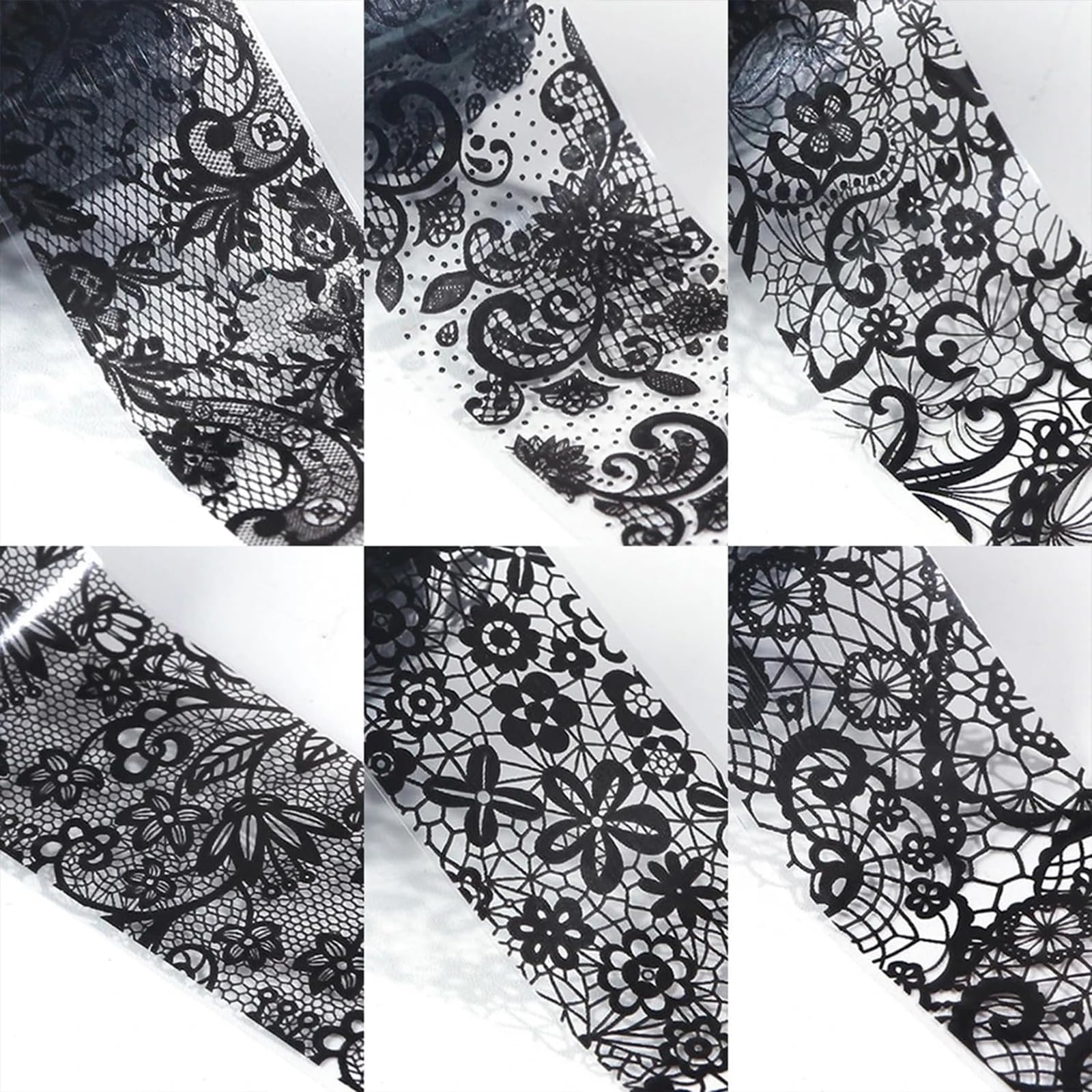 20 Rolls White & Black Holographic Lace Nail Foil Sheets - DIY Nail Art Transfer Foil for Manicure, Nail Stickers & Decals - Perfect for Salon, Home Nail Designs & Party Nail Decorations