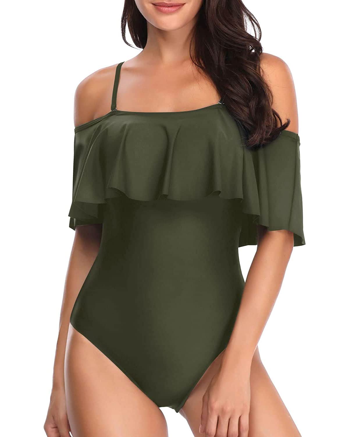 Vintage Off Shoulder Ruffled One Piece Swimsuit for Women - Sexy Retro Bathing Suit for Beach, Pool, and Summer Vacations