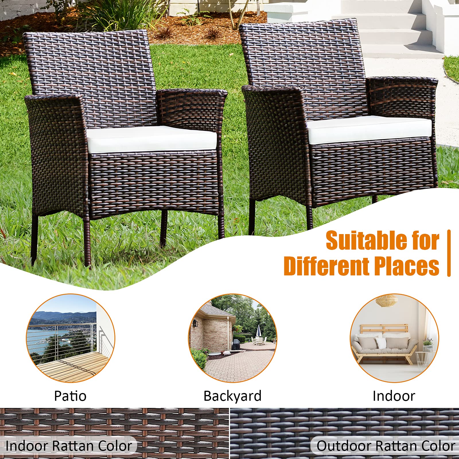 Tangkula 2-Piece Outdoor PE Rattan Patio Chair Set with Removable Cushions - Mix Brown Wicker Armchairs for Garden, Poolside, Lawn, Porch & Backyard - Perfect for Relaxing, Dining & Outdoor Entertaining
