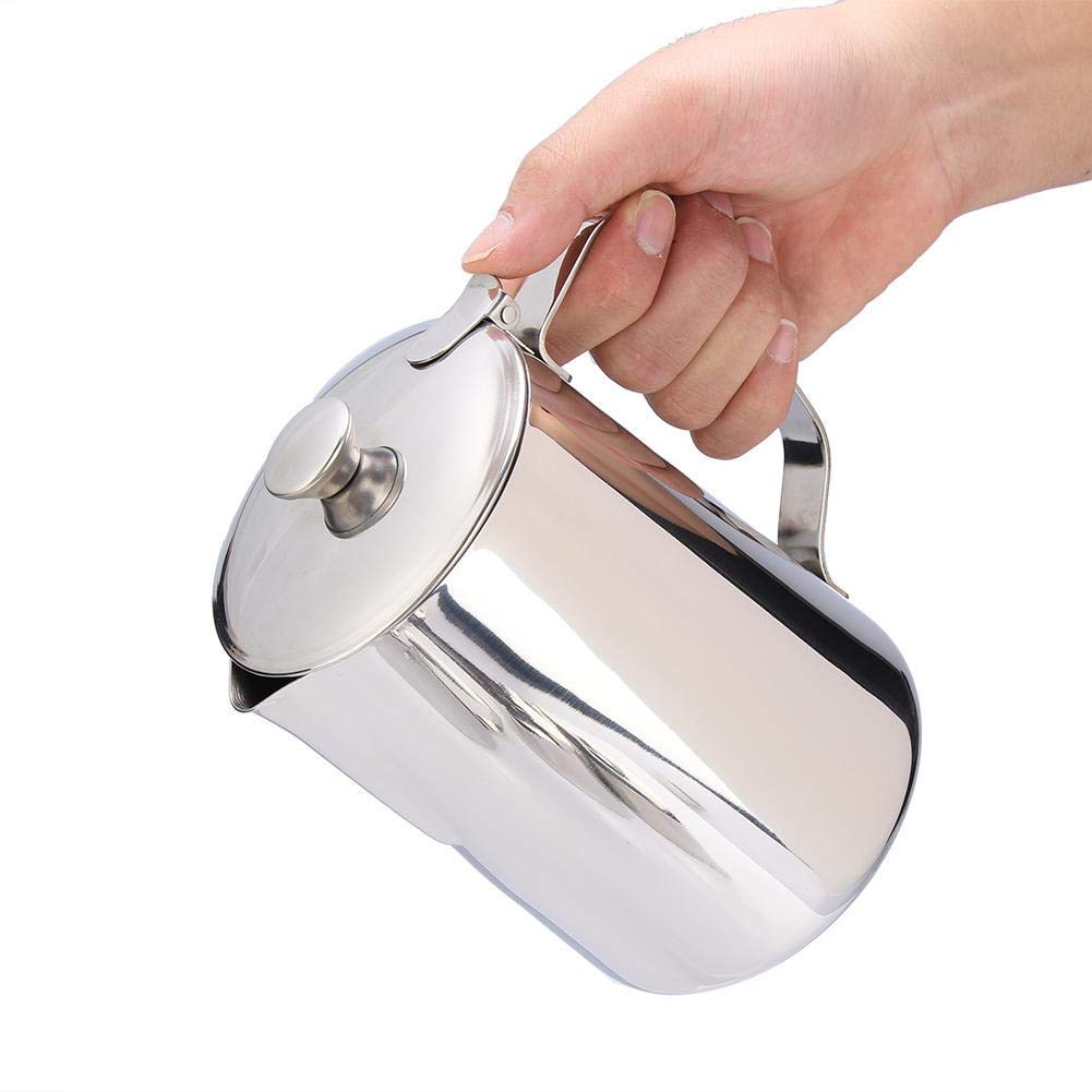 Stainless Steel Coffee Milk Frothing Pitcher with Lid - 1000mL Latte Art Jug for Barista, Home & Office Use - Perfect for Espresso, Cappuccino & Hot Chocolate Making