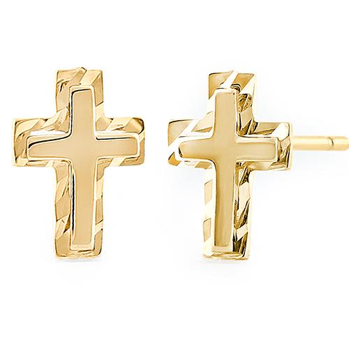 14K Solid Yellow Gold Cross Earrings for Women - Dainty Religious Jewelry Gift for Christmas, Baptism & Everyday Wear