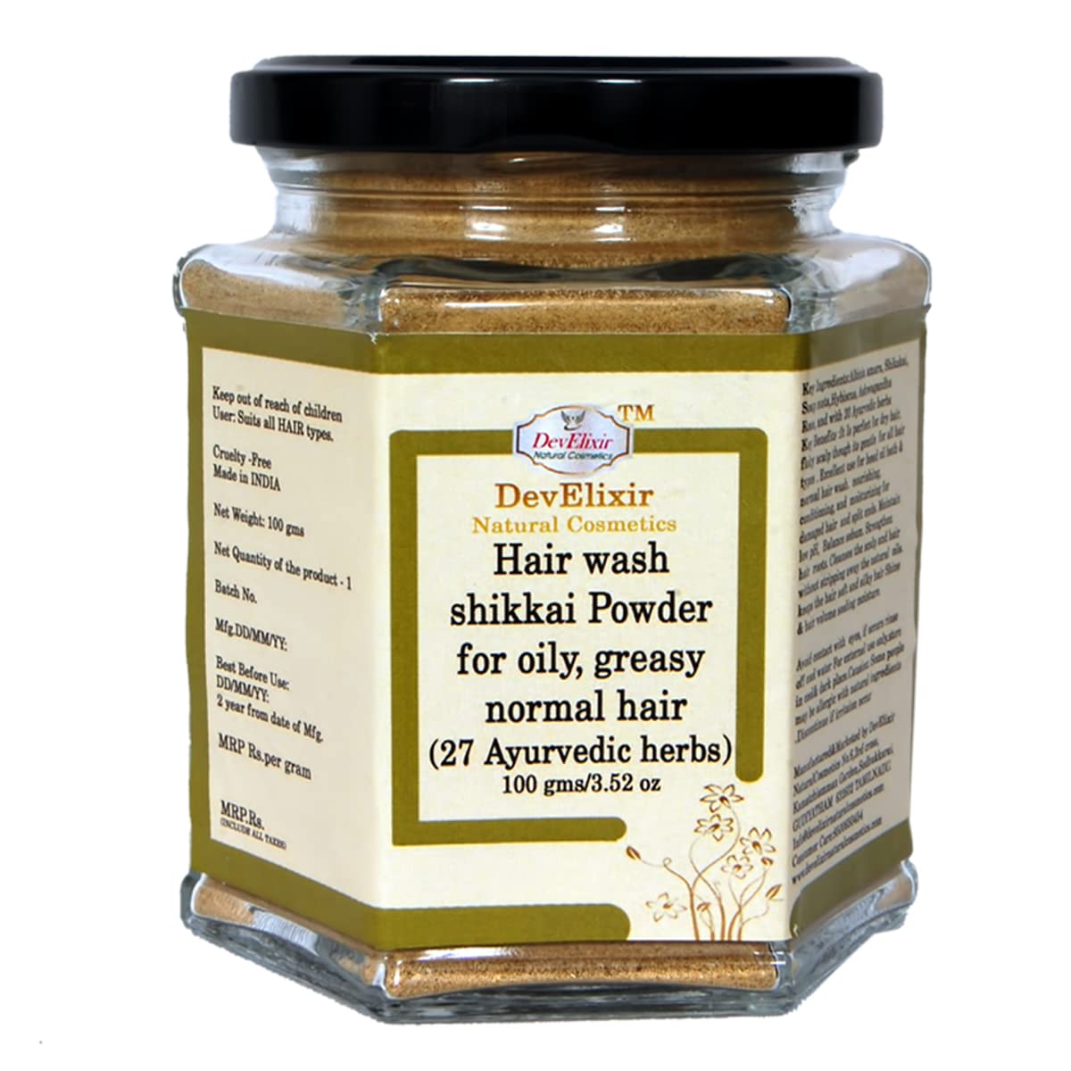 DevElixir Natural Ayurvedic Shikkai Hair Wash Powder - 27 Herbs for Oily, Greasy & Normal Hair - Gentle Cleansing for Healthy Scalp & Shiny Hair - Perfect for Daily Hair Care & Natural Detox
