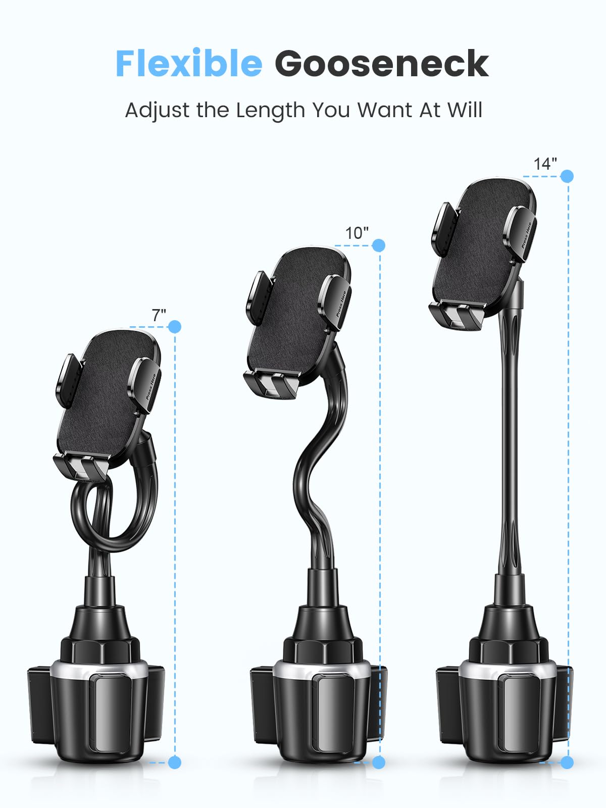 Zewwen 360° Rotating Car Phone Holder - Adjustable Gooseneck Cup Mount Compatible with iPhone 16 Pro Max/15/14/13/12/11 & Samsung S25/S24/S23/S22 (4”-7” Phones) - Perfect for Hands-Free Navigation, Streaming & Safe Driving