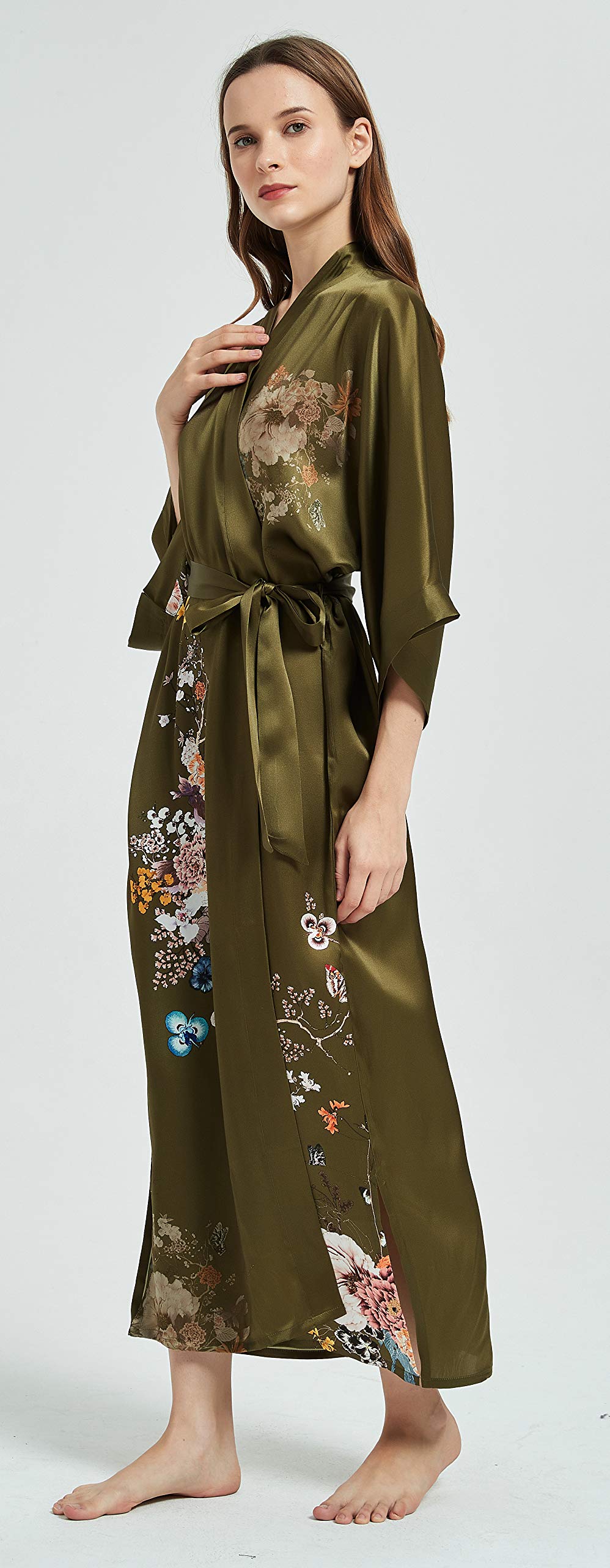 Hand-Painted Silk Kimono Robe for Women - Elegant Long Nightgown & Sleepwear for Relaxation, Lounging & Spa Days