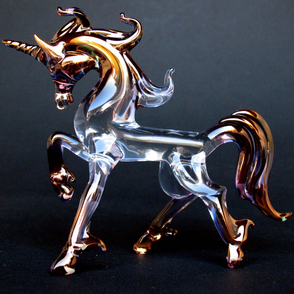 Hand Blown Glass Unicorn Figurine - Elegant Prancing Unicorn Decor for Home, Office & Gift Giving | Perfect for Christmas, Birthday & Wedding Decorations