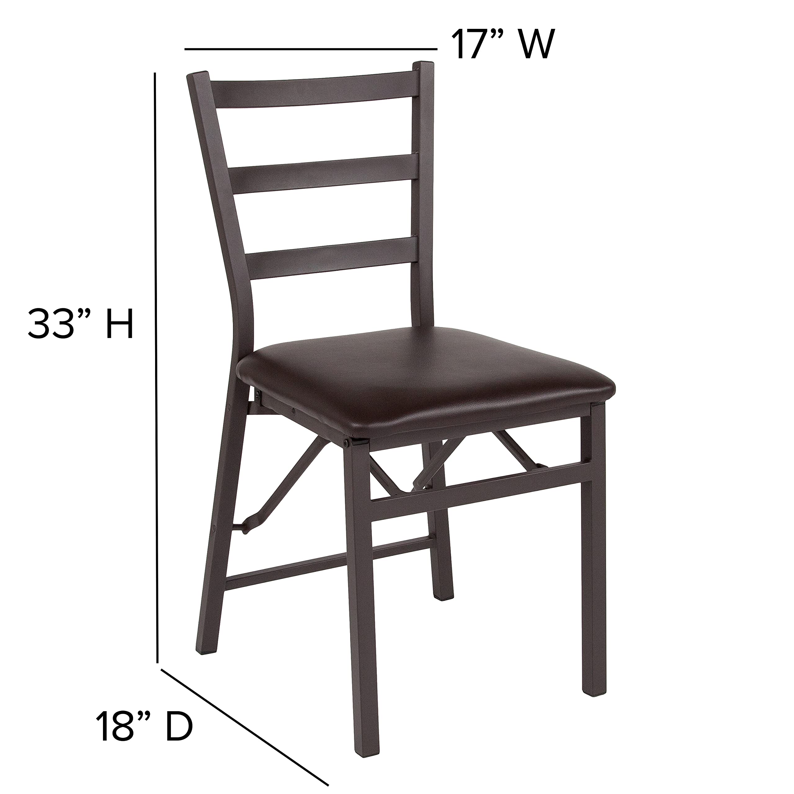 EMMA + OLIVER 2 Pack Metal Folding Chairs with Brown Vinyl Seat - Sturdy Ladder Back Design for Indoor/Outdoor Events, Parties, and Dining
