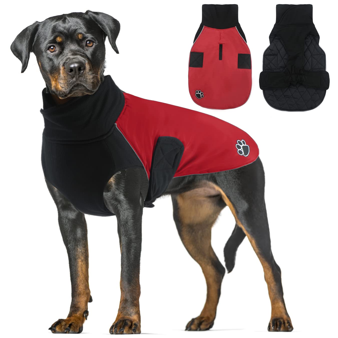 **Waterproof Winter Dog Coat Jacket - Reflective Turtleneck Vest for Cold Weather, Reversible Dog Clothes with Harness Hole for Small, Medium, Large Dogs (Red, XL) - Perfect for Outdoor Walks, Hiking & Winter Adventures**
