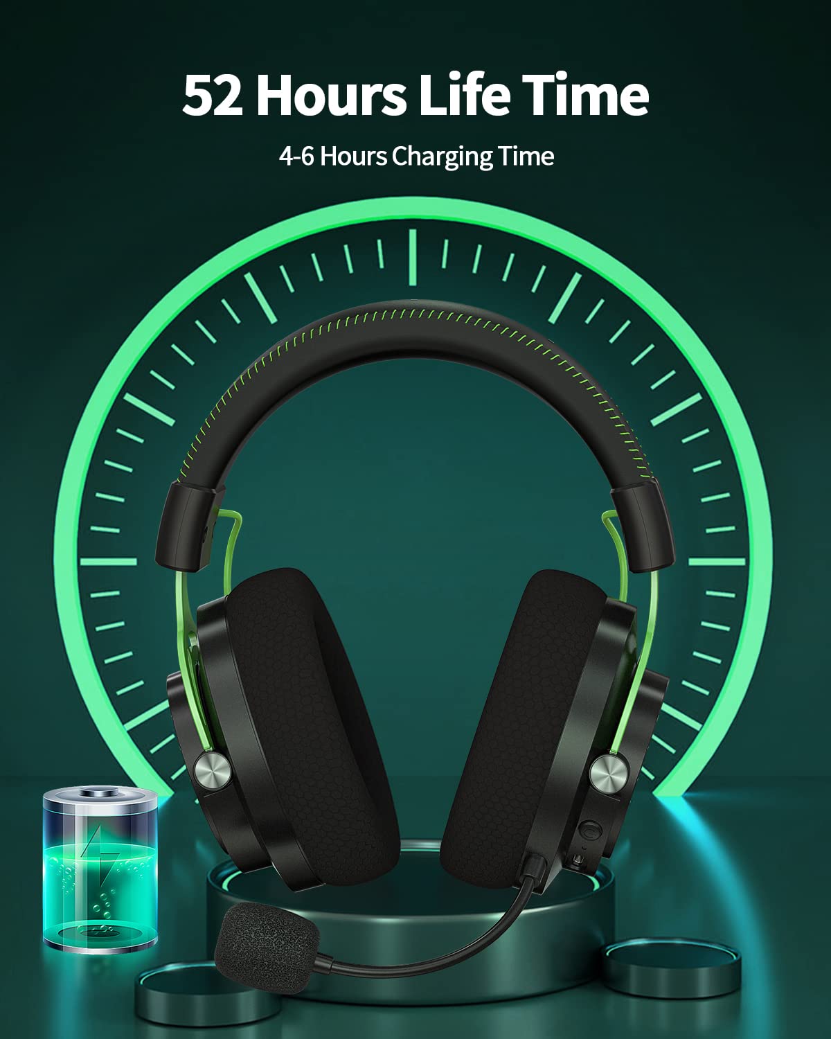 NUBWO Wireless Gaming Headset G03 for PS5, PS4, PC, Laptop - Bluetooth Headphones with Noise Cancelling Mic, Surround Sound, Over-Ear Design (Green) - Perfect for Gaming, Streaming & Online Meetings