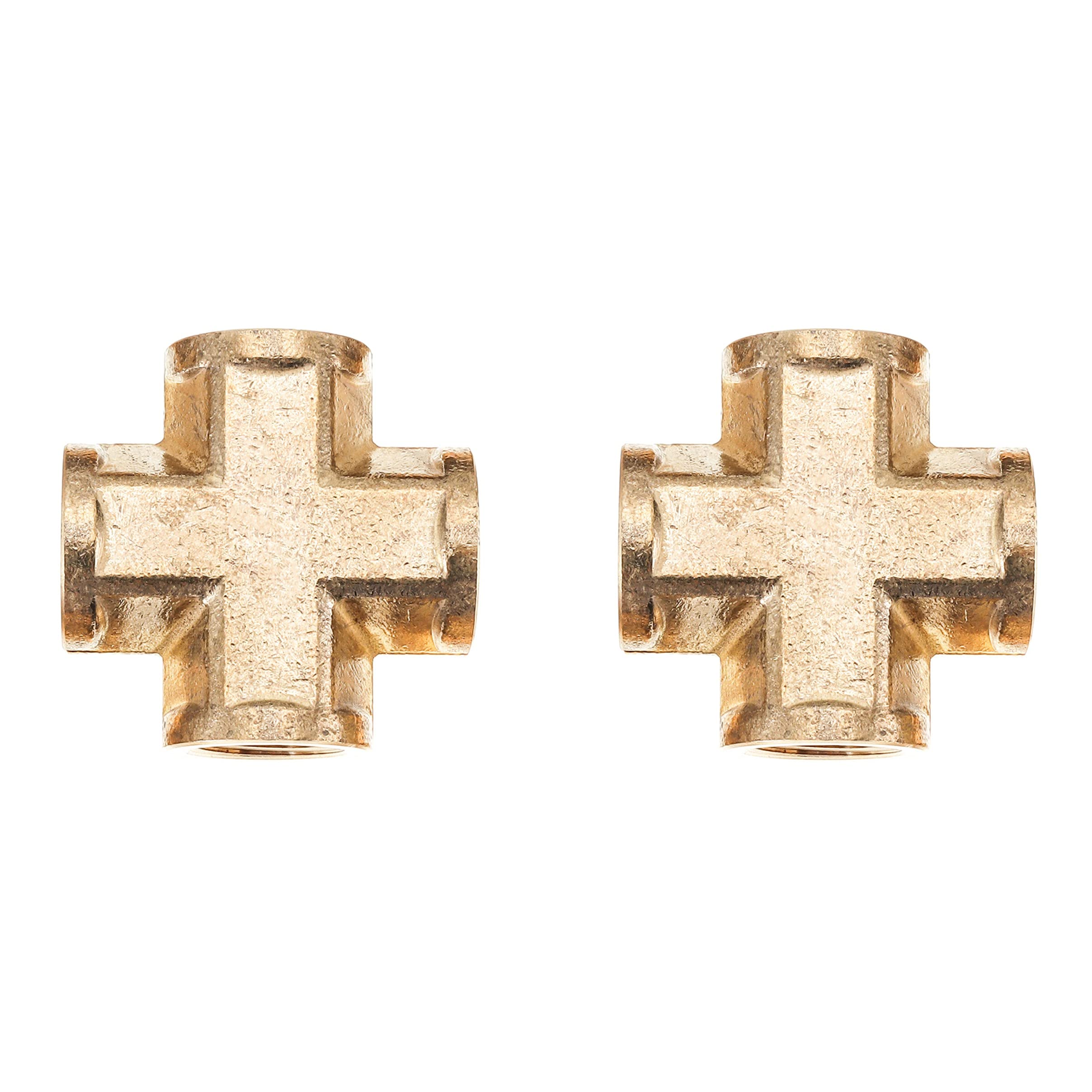1/2-Inch NPT Female 4 Way Brass Cross Pipe Fitting - Pack of 2 - High Quality Plumbing Connector for Water, Gas & Air Systems - Perfect for DIY Home Repairs & Industrial Applications