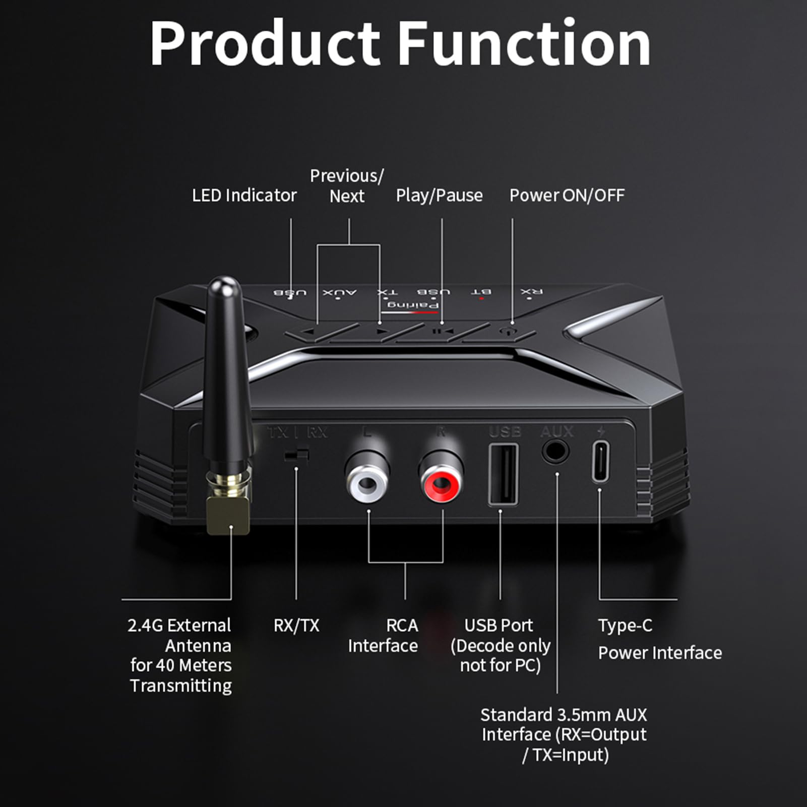Veeteah Wireless Audio Adapter for Speakers - Bluetooth 5.0 Transmitter & Receiver with Noise Cancellation | Portable Wireless Music Converter for iPhone, Android, Smartphones, Tablets | Perfect for Home, Office, and Outdoor Music Streaming