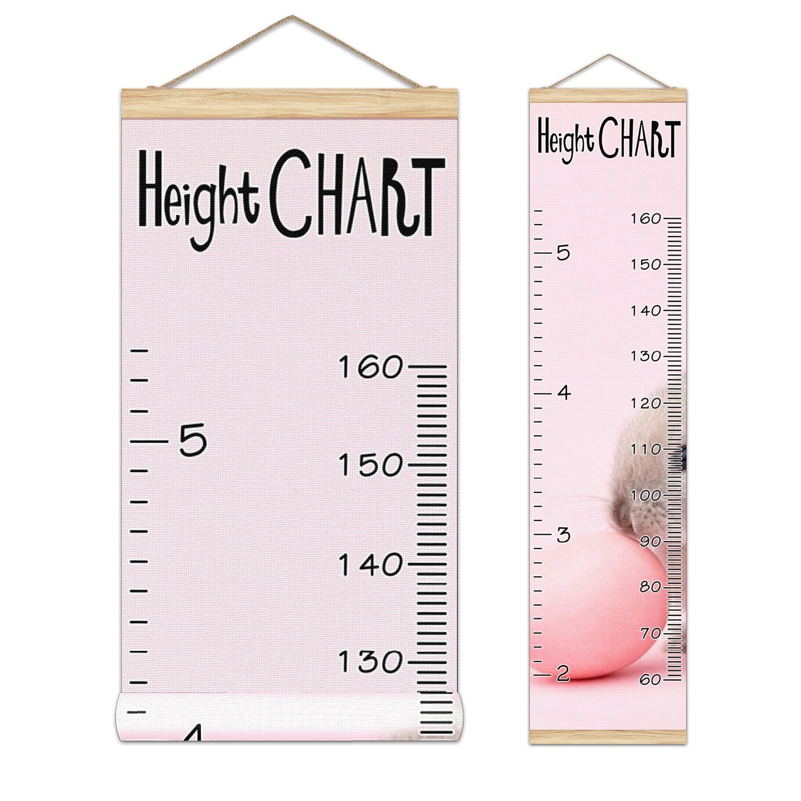 Wooden Kids Growth Chart Ruler - 13.4x56 Inch Wall Mounted Height Measure for Boys & Girls | Easter Rabbit Egg Design in Pink Linen | Perfect for Nursery, Bedroom Decor & Easter Gifts