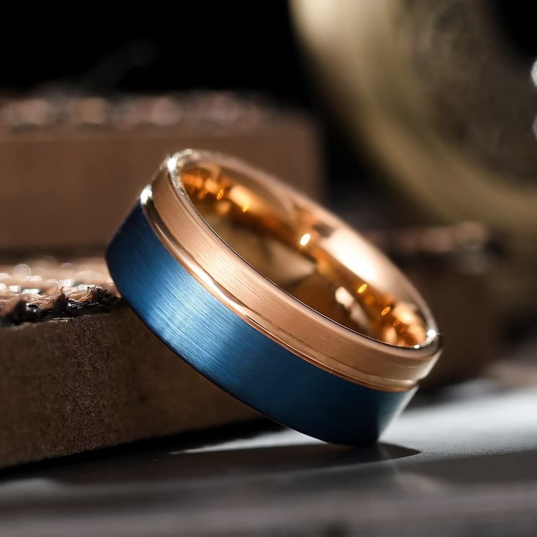 King Will LOOP Men's & Women's Tungsten Carbide Wedding Band Ring - 6mm/8mm Comfort Fit, Black/Silver/Blue/Brushed Gold with Groove Design - Perfect for Anniversaries, Engagements & Everyday Wear