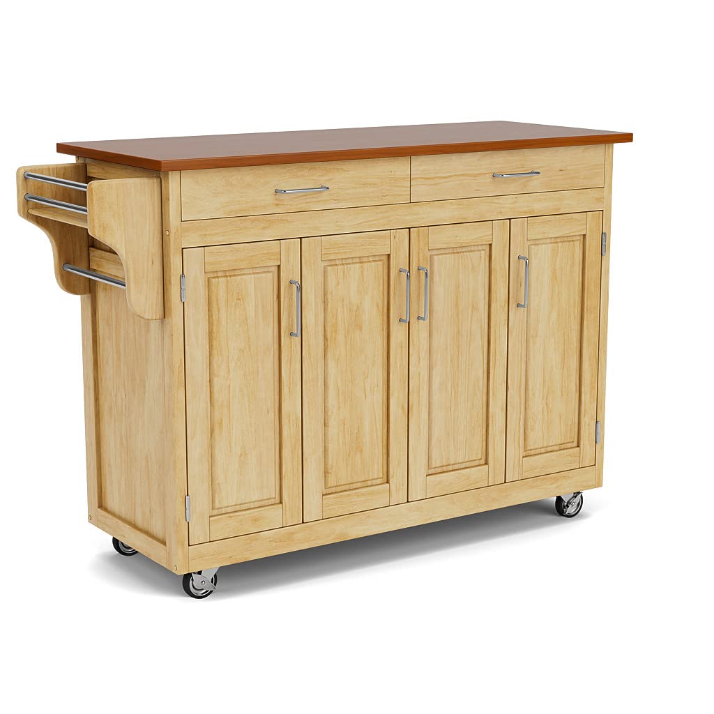 Homestyles Oak Kitchen Cart with Wheels - Natural Wood Rolling Island for Small Spaces - Perfect for Storage, Prep Work, and Serving in Apartments & Compact Kitchens