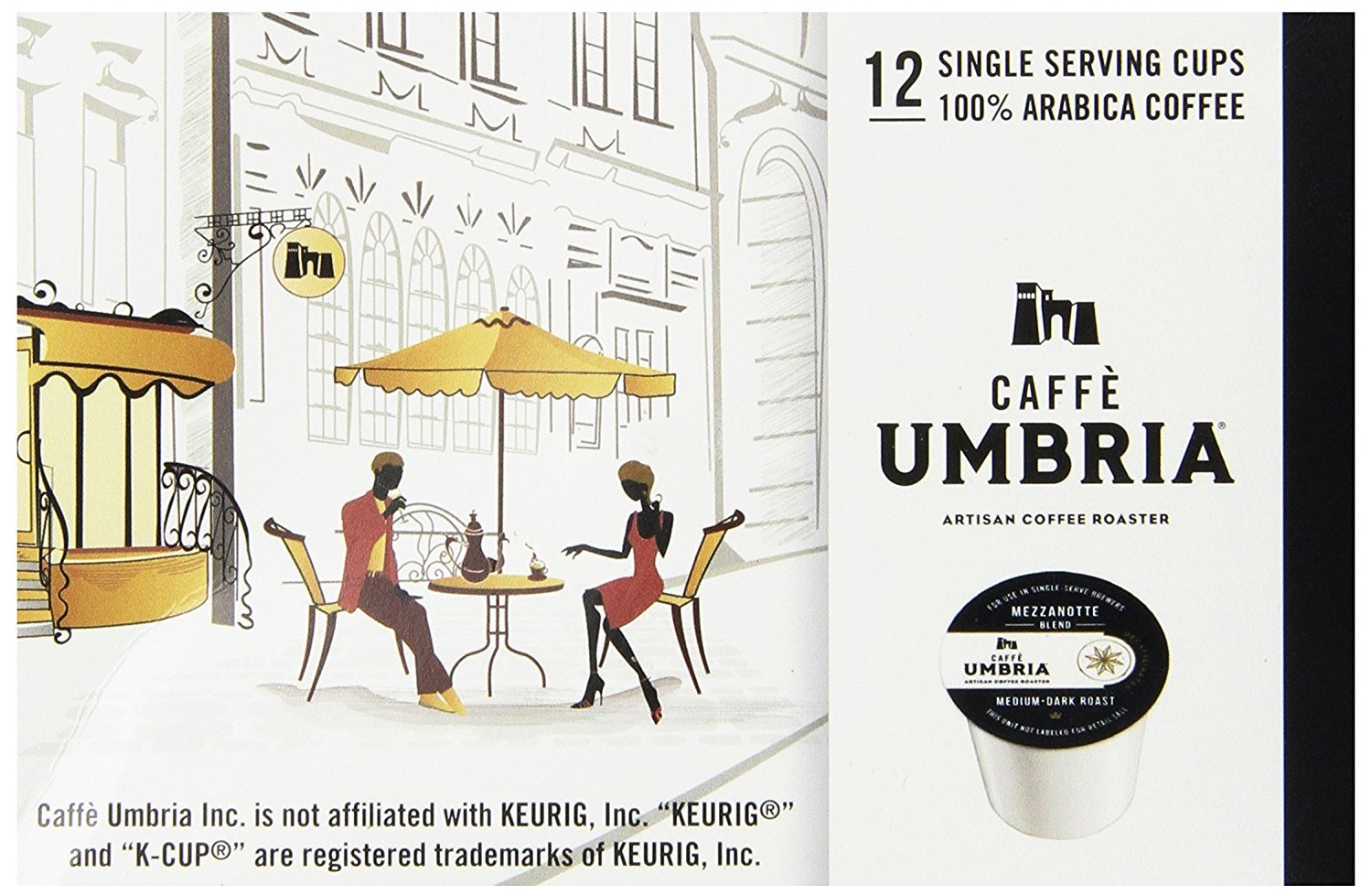 Caffe Umbria Single Serve Coffee Pods - Mezzanotte Decaf Blend (12 Count) | Compatible with Keurig K-Cup Brewers | Perfect for Home & Office Use