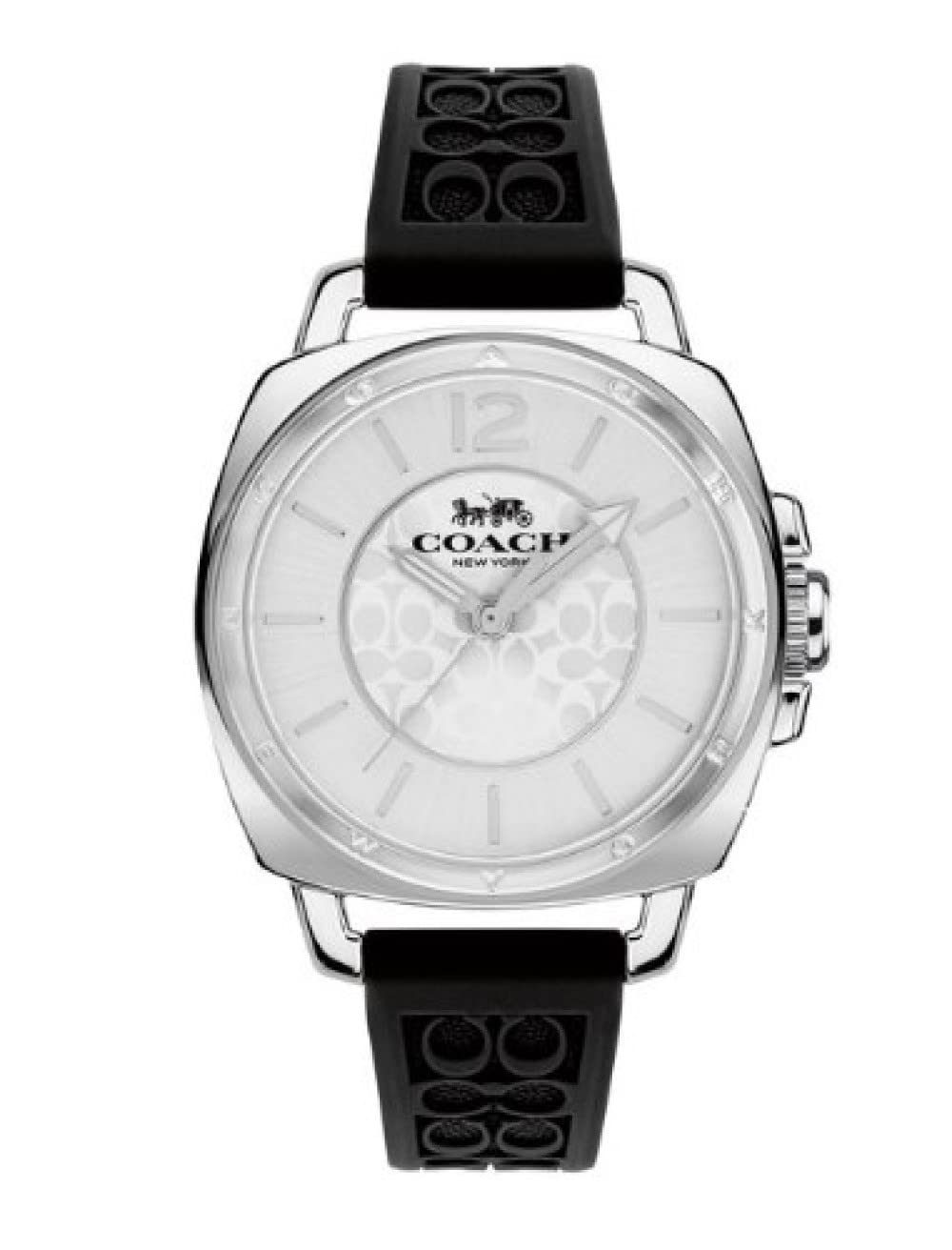 COACH Boyfriend 14503877 Silver Logo Dial Black Silicone Band Women's 34mm Watch - Stylish Casual & Office Wear for Women