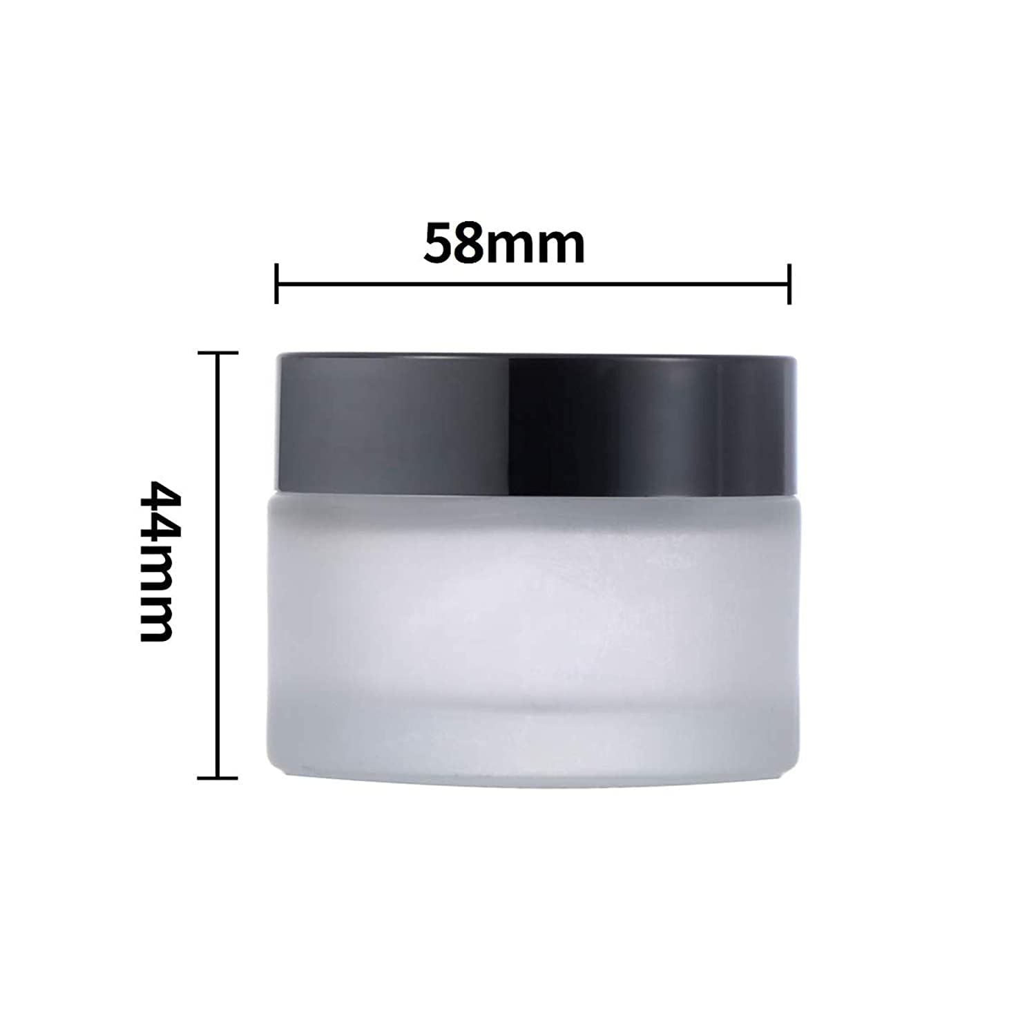DINEMART 2-Pack 50g Frosted Glass Jars with Black Caps & White Inner Lids - 100% Leakproof Refillable Containers for Cosmetics, Cream, Lip Balm, DIY Skincare, Beeswax - Perfect for Home Beauty Organizers & Travel Toiletry Kits