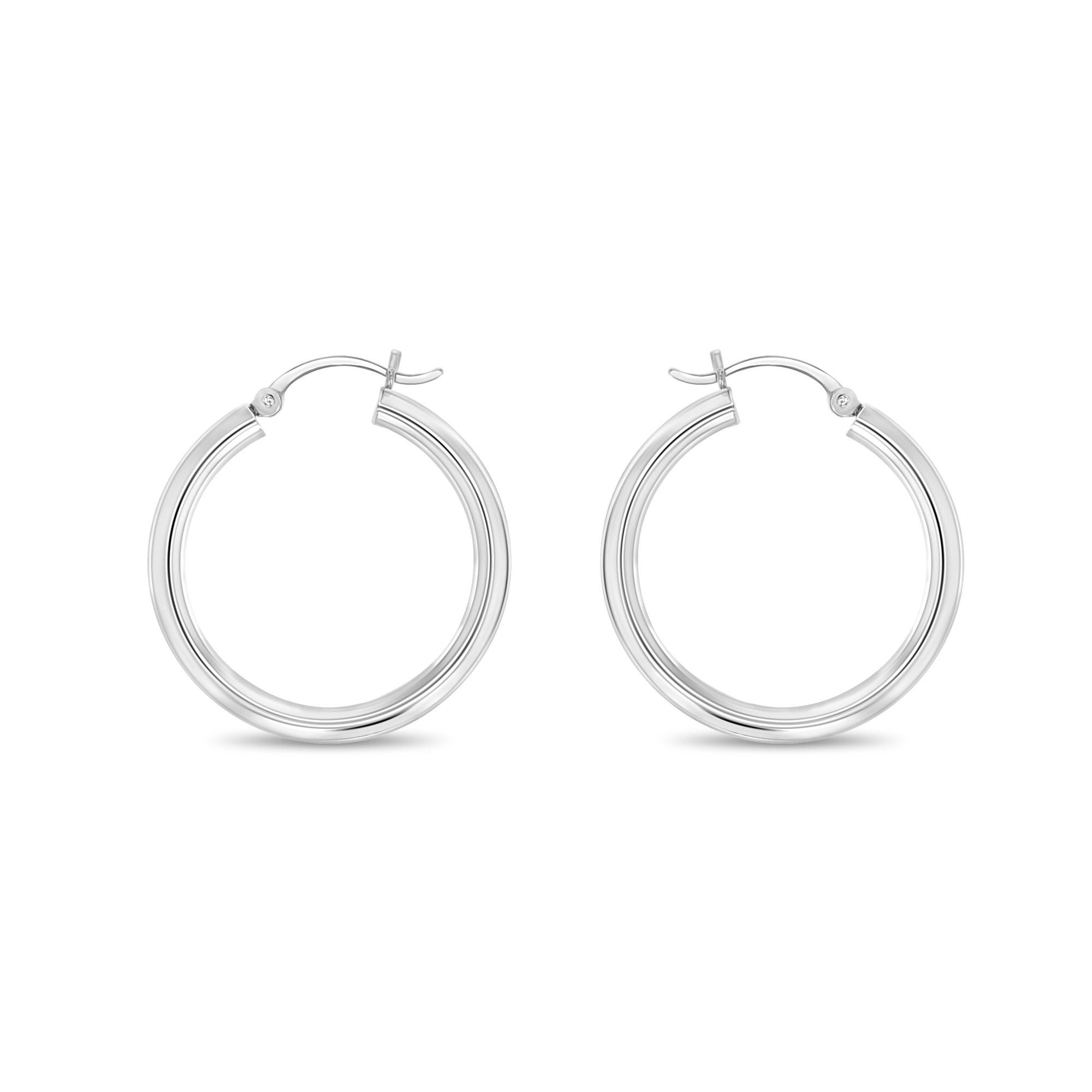 25mm or 30mm Polished 14K White Gold Hoop Earrings for Women - Elegant Everyday & Special Occasion Jewelry Gift