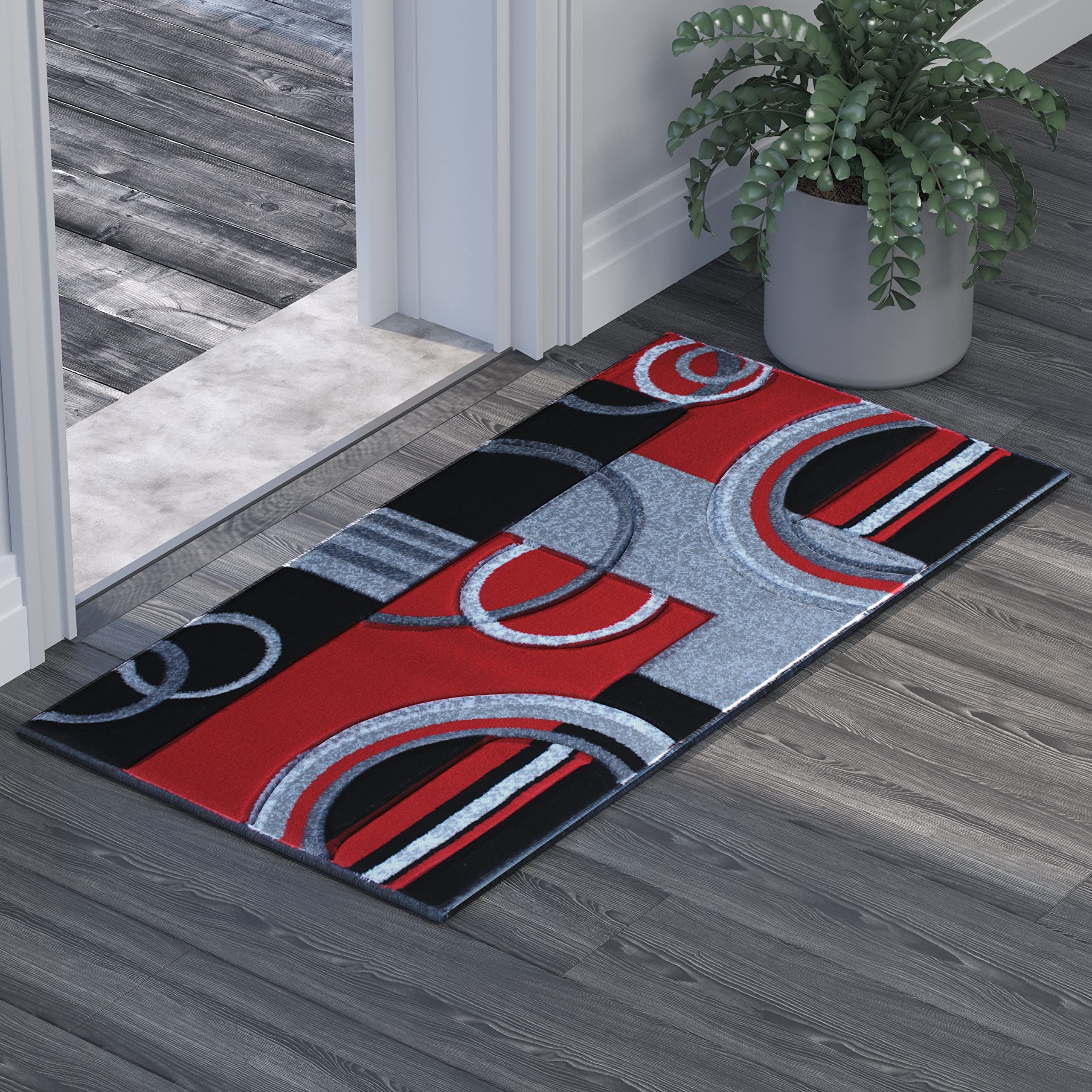 EMMA + OLIVER Modern Geometric Red Accent Rug - 3D Sculpted Olefin Area Rug 2x3 - Stain & Moisture Resistant with Jute Backing - Easy Maintenance - Perfect for Living Room, Bedroom or Office Decor