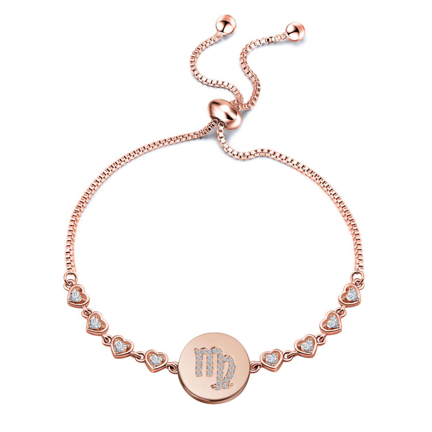 ENSIANTH Rose Gold Zodiac Sign Adjustable Bracelet for Women - Personalized Birthday Gift, Dainty Astrology Jewelry for Everyday Wear & Special Occasions