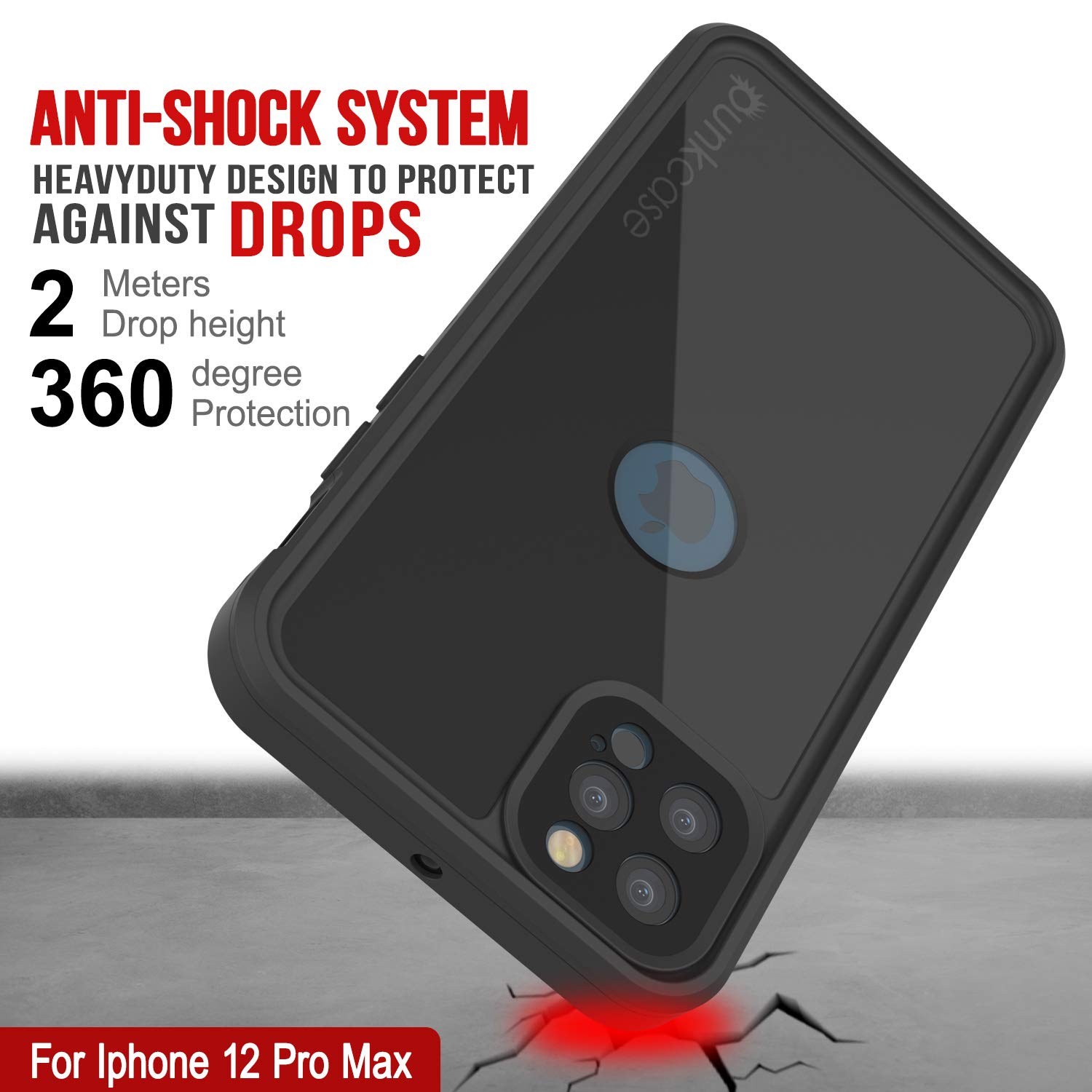 Punkcase Waterproof iPhone 12 Pro Max Case (6.7-inch 2020 Model) - IP68 Certified Slim Fit Armor Cover | StudStar Series | Dirtproof & Snowproof Protection | Perfect for Outdoor Adventures, Travel & Extreme Sports [Black]