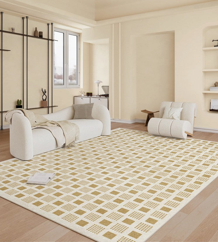 Modern Floor Carpets for Dining Room - Contemporary Soft Rugs for Bedroom & Living Room - Checker Design Home Decor - Perfect for Cozy Bedside, Lounge Area, and Dining Space