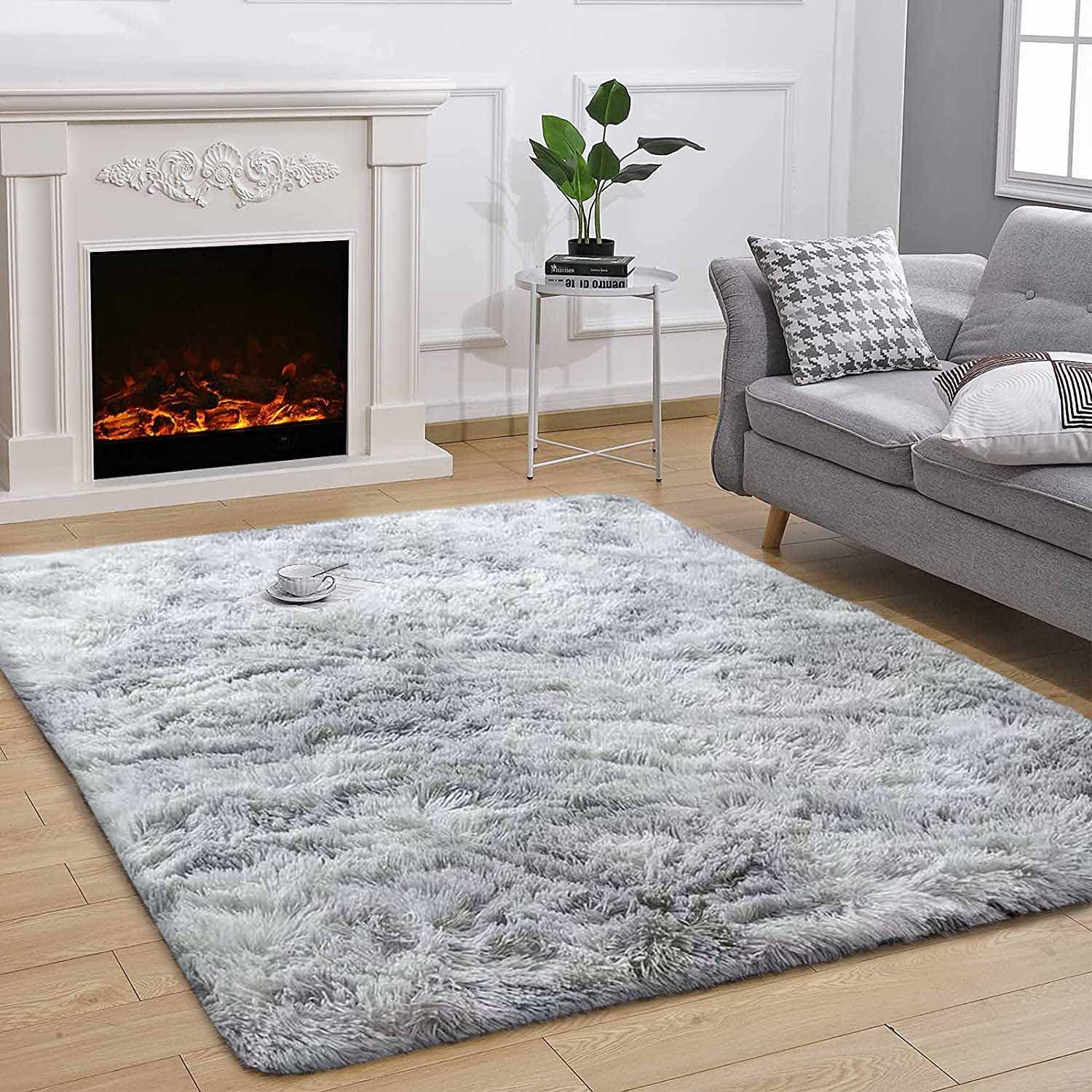 Kinganda Soft Shaggy Area Rugs - Non-Slip Fluffy Large Washable Carpet for Bedroom, Living Room, Nursery & Kids Room (Grey White, 6.5'×8.2'/200×250 cm) - Cozy Home Decor, Perfect for Floor Protection & Comfortable Play Area