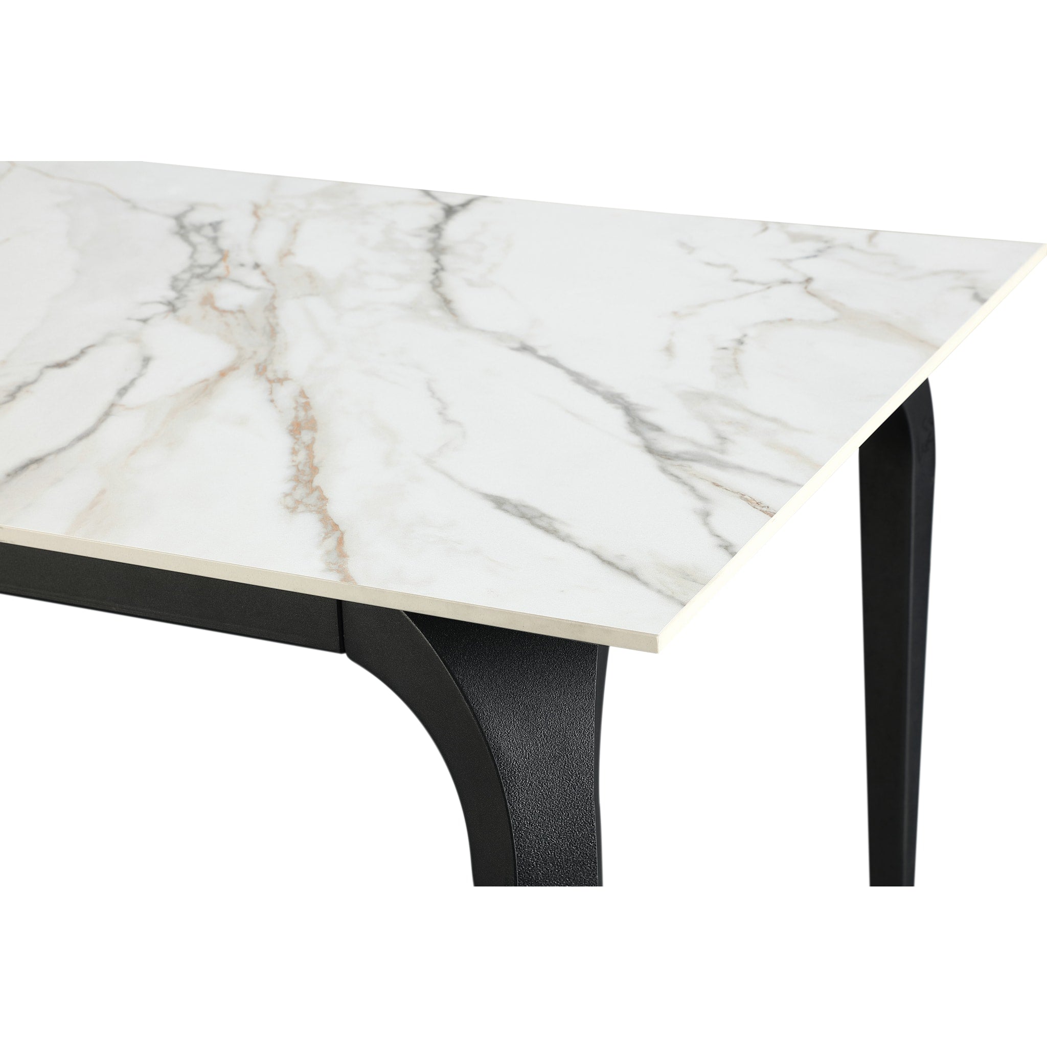 Nicoya Stone Top Rectangular Dining Table - Pumpkin Spice Stone & Black Metal Base - Modern Farmhouse Kitchen Table for Dining Room, Breakfast Nook & Outdoor Patio