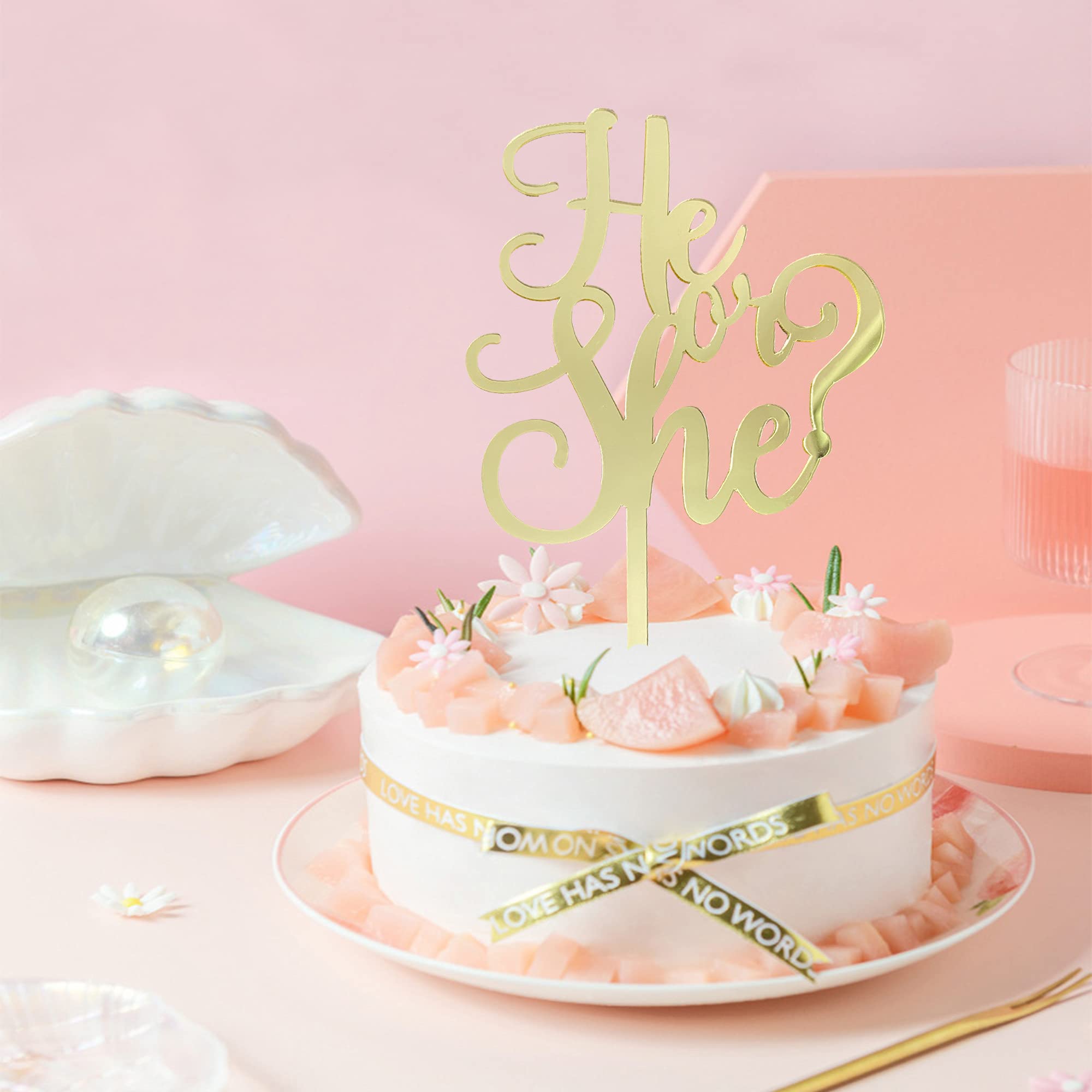 Gender Reveal Cake Topper - Gold Acrylic Baby Shower Decoration for Gender Announcement Parties, Baby Showers & Celebrations - Perfect for Cake Decorating and Gender Reveal Events