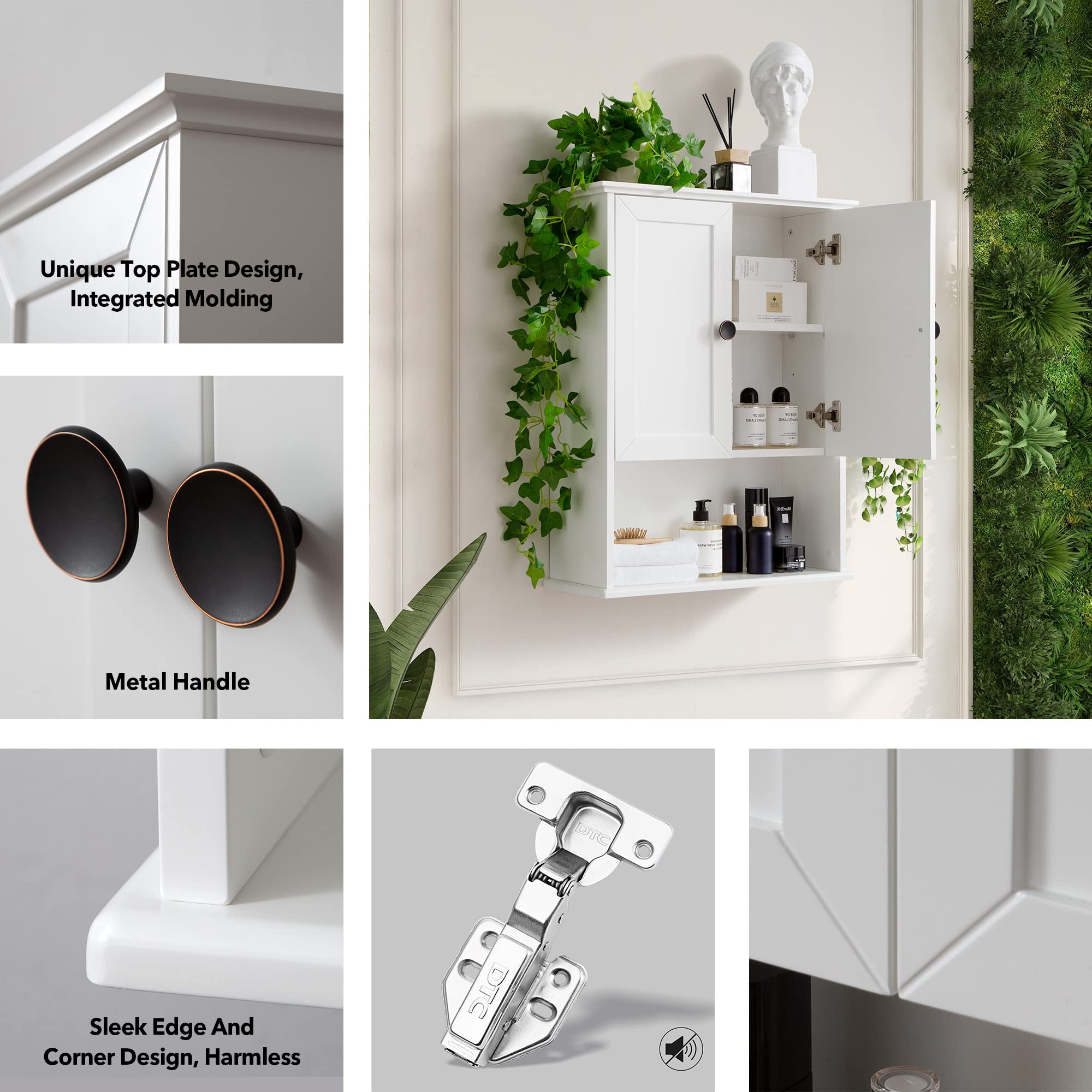 White Bathroom Wall Cabinet 24x30 Inch - Over Toilet Storage with Adjustable Shelf | 2-Door Wall Mounted Medicine Cabinet | Wooden Bathroom Organizer with Metal Handle & Soft Hinge | Perfect for Small Bathrooms, Powder Rooms & Apartment Storage Solutions