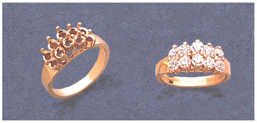 Solid Sterling Silver or 14kt Gold 10-Stone Step Cluster Pre-Notched Ring Blank - 3mm Round Size 7 (Setting 163 426/143 426) - Perfect for Jewelry Making, Engagement Rings & DIY Craft Projects